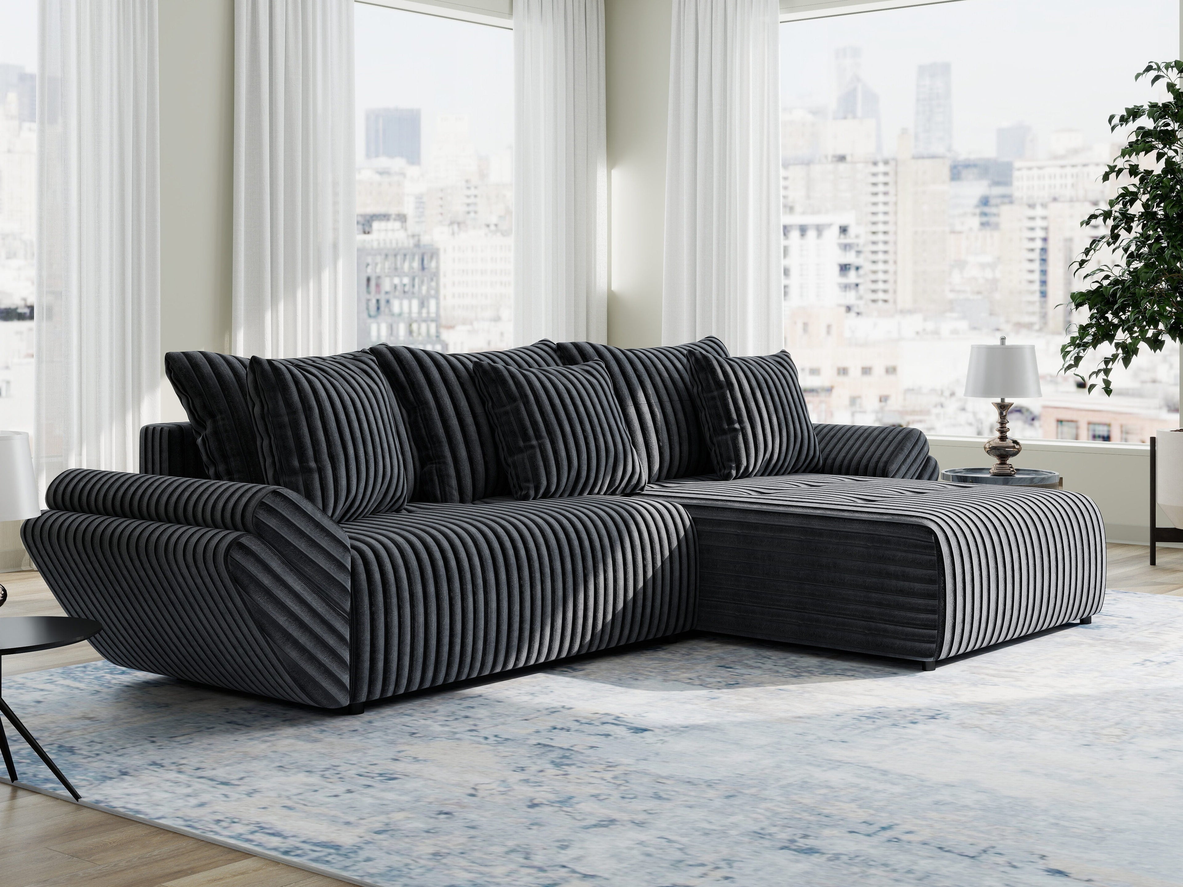 Colțar extensibil dumonde cu ladă de depozitare si sezut confortabil din spuma high-density, Berlin Ambience Gri 280x185 cm II