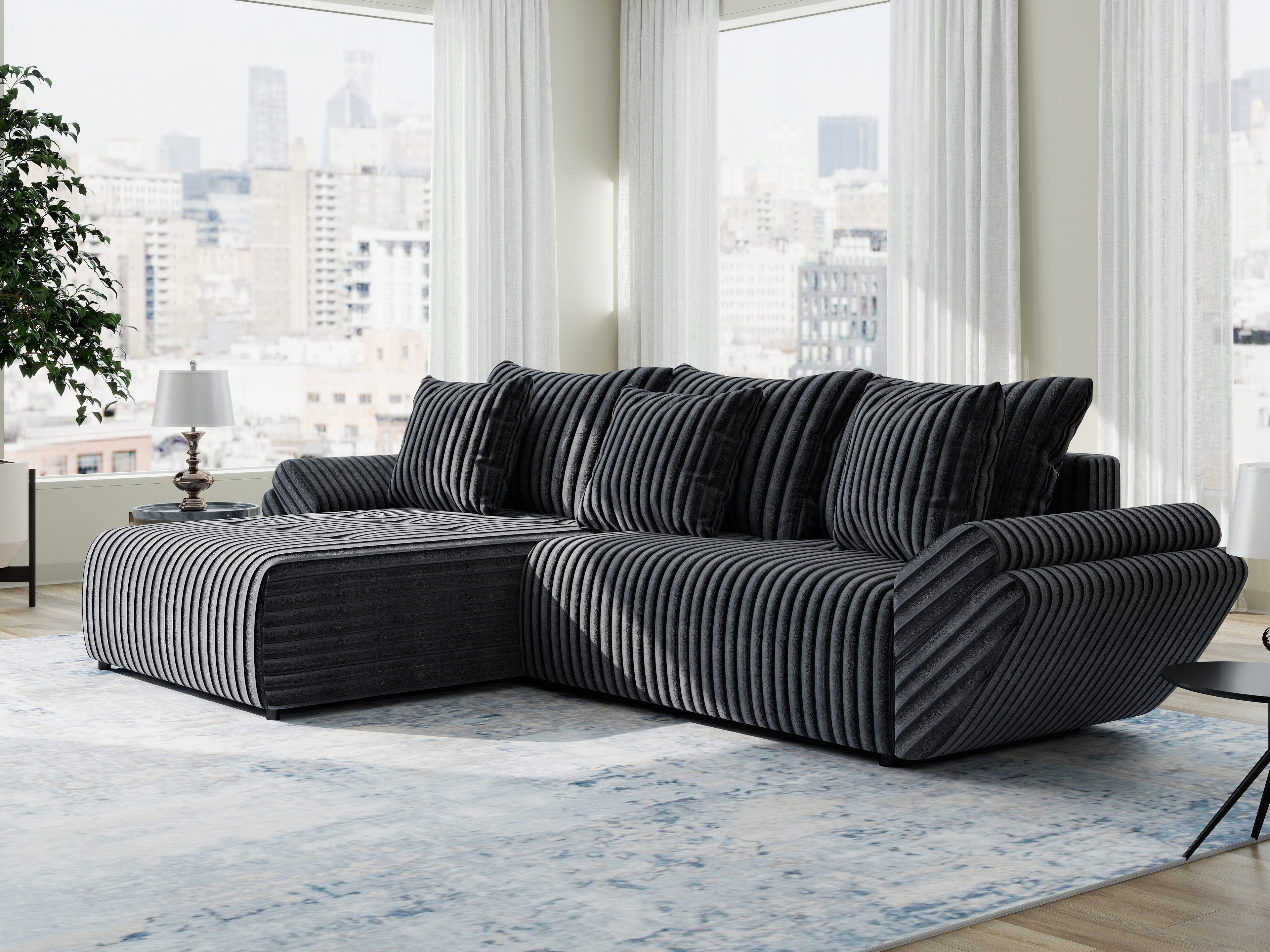 Colțar extensibil dumonde cu ladă de depozitare si sezut confortabil din spuma high-density, Berlin Ambience Gri 280x185 cm