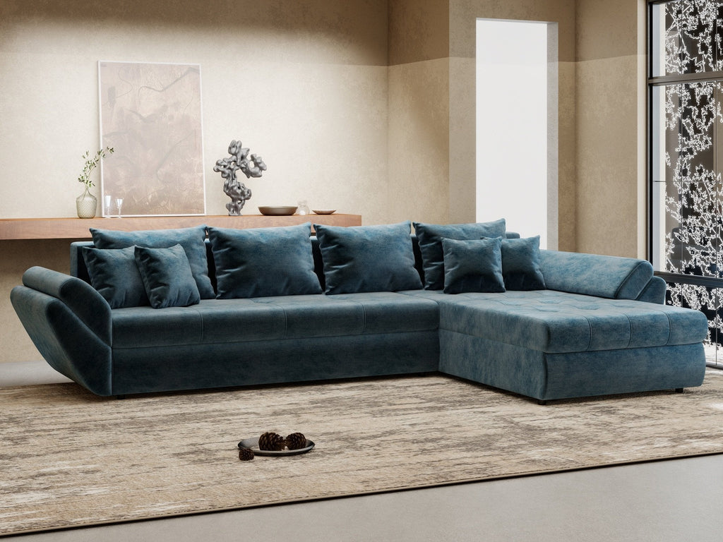 Colțar extensibil dumonde cu ladă de depozitare si sezut confortabil din spuma high-density, Loana XL Monolith Albastru II 335x185 cm