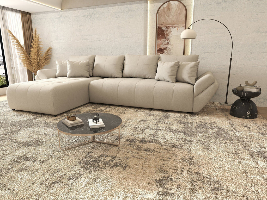 Colțar extensibil dumonde cu ladă de depozitare si sezut confortabil din spuma high-density, Berlin XL Enjoy Beige 350x185 cm