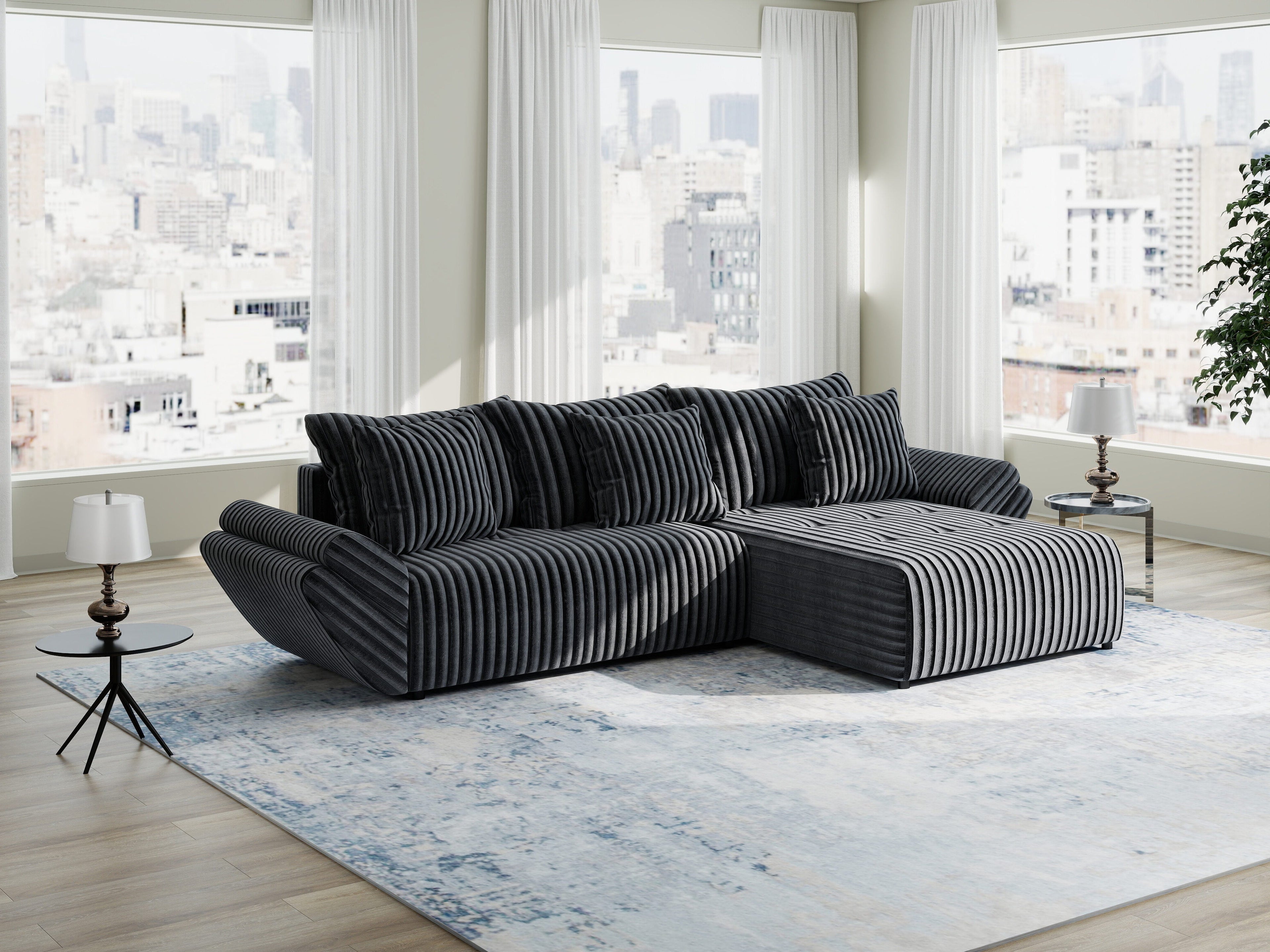 Colțar extensibil dumonde cu ladă de depozitare si sezut confortabil din spuma high-density, Berlin Ambience Gri 280x185 cm II