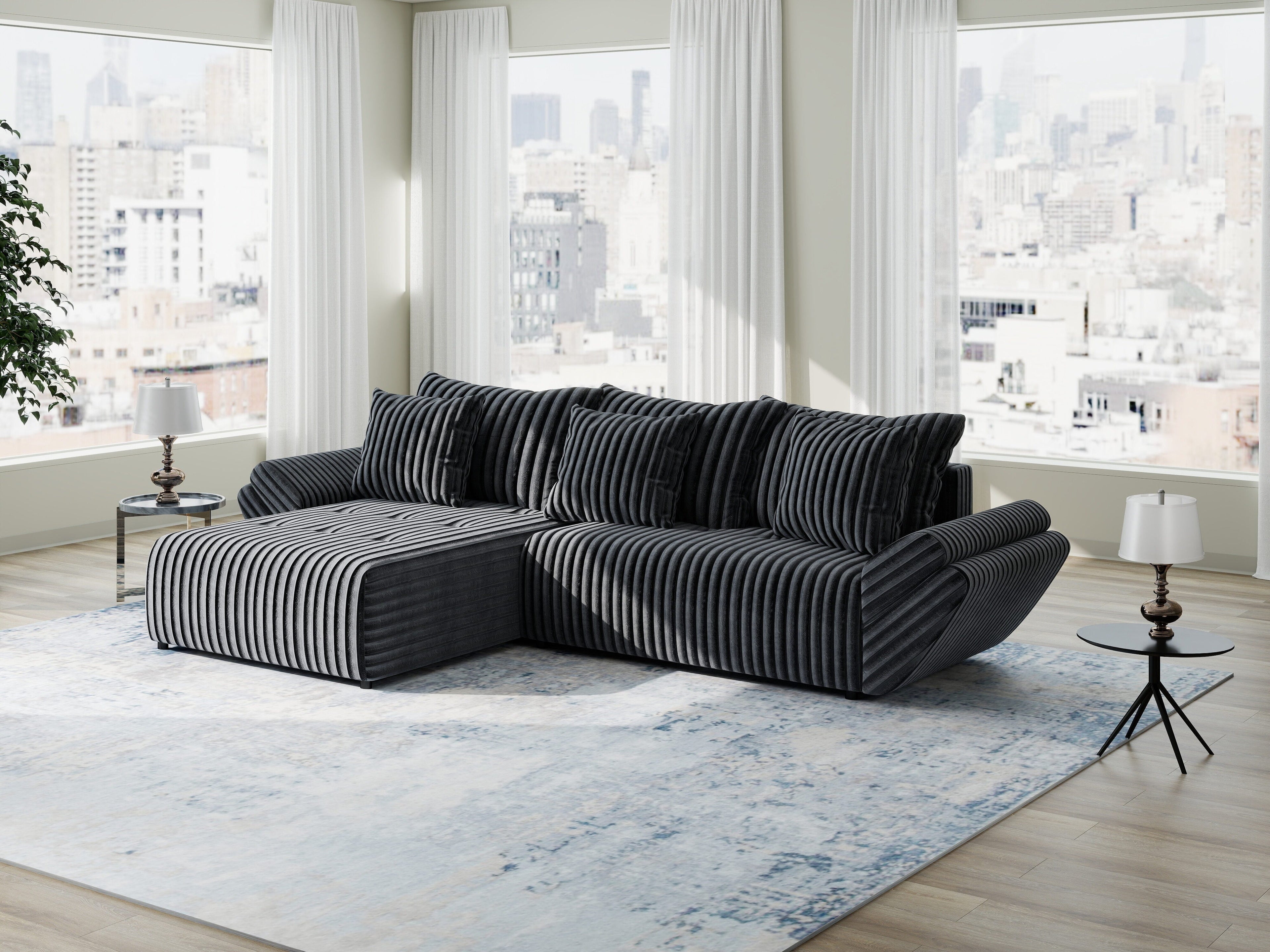Colțar extensibil dumonde cu ladă de depozitare si sezut confortabil din spuma high-density, Berlin Ambience Gri 280x185 cm