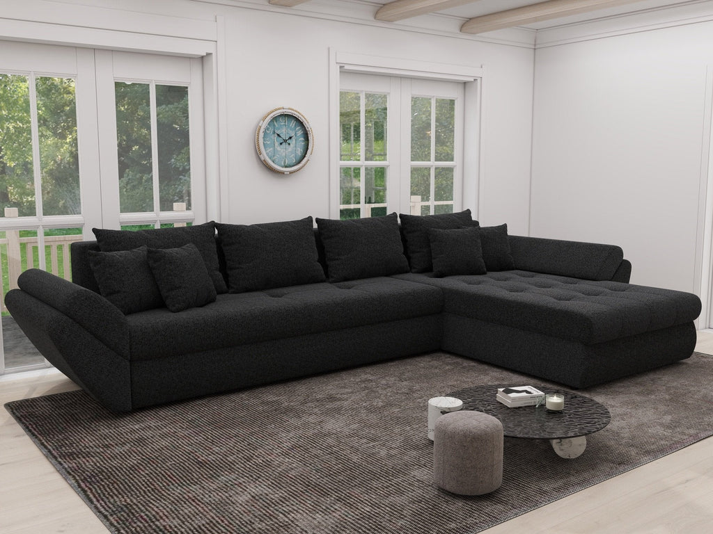 Colțar extensibil dumonde cu ladă de depozitare si sezut confortabil din spuma high-density, Loana XL Quelle Negru II 335x185 cm