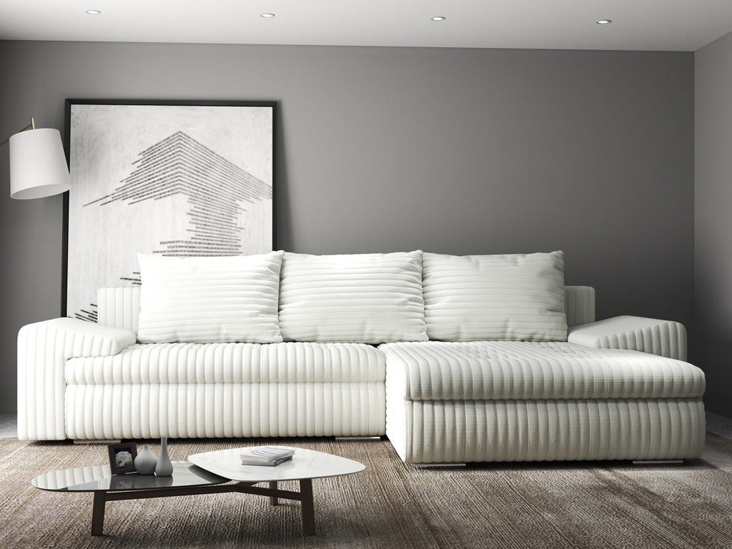 Colțar extensibil dumonde cu ladă de depozitare si sezut confortabil din spuma high-density, Leonardo Ambience Ivory 260x185 cm II