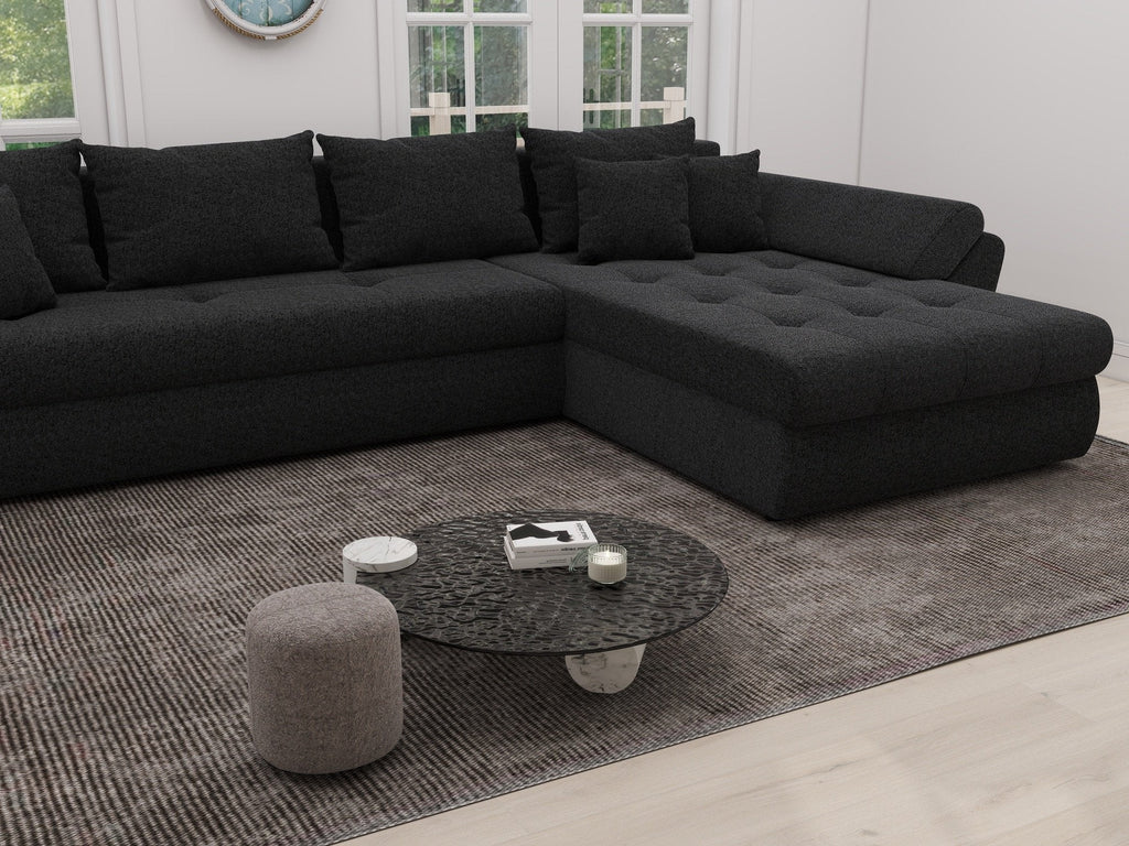 Colțar extensibil dumonde cu ladă de depozitare si sezut confortabil din spuma high-density, Loana XL Quelle Negru II 335x185 cm
