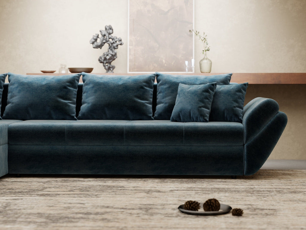 Colțar extensibil dumonde cu ladă de depozitare si sezut confortabil din spuma high-density, Loana XL Monolith Albastru 335x185 cm