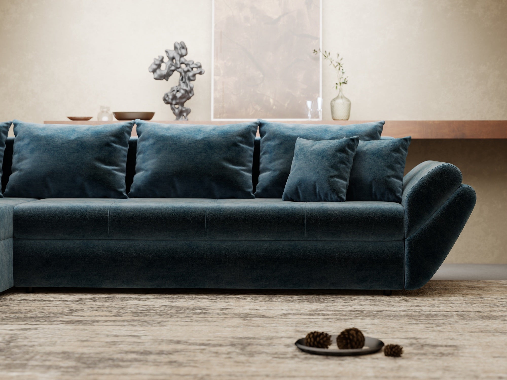 Colțar extensibil dumonde cu ladă de depozitare si sezut confortabil din spuma high-density, Loana XL Monolith Albastru 335x185 cm