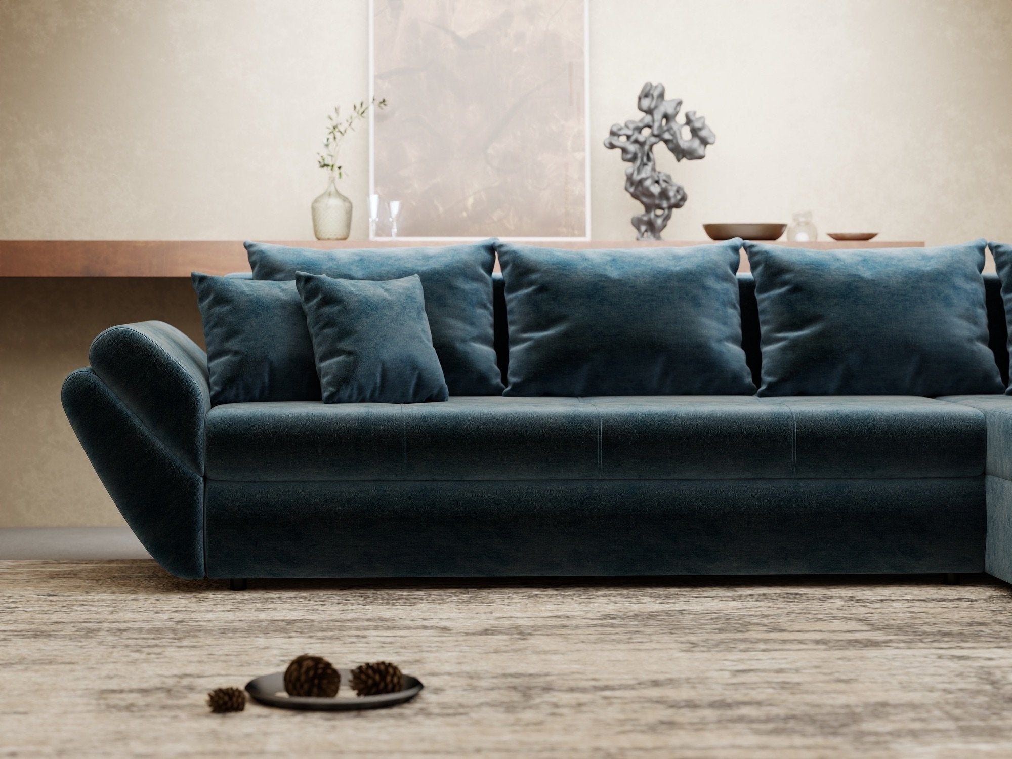 Colțar extensibil dumonde cu ladă de depozitare si sezut confortabil din spuma high-density, Loana XL Monolith Albastru II 335x185 cm