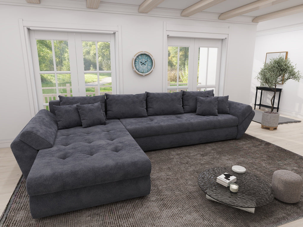 Colțar extensibil dumonde cu ladă de depozitare si sezut confortabil din spuma high-density, Loana XL Vibe Gri Antracit 335x185 cm