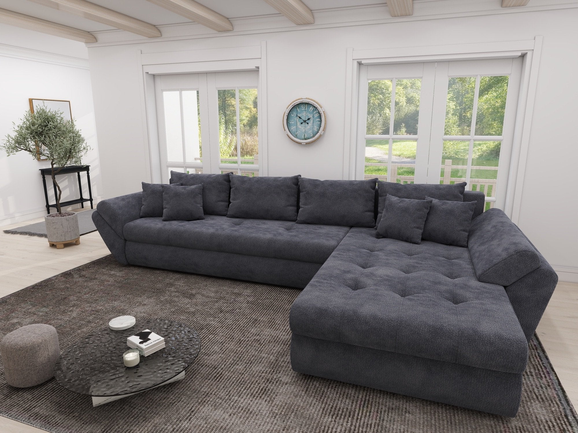 Colțar extensibil dumonde cu ladă de depozitare si sezut confortabil din spuma high-density, Loana XL Vibe Gri Antracit II 335x185 cm