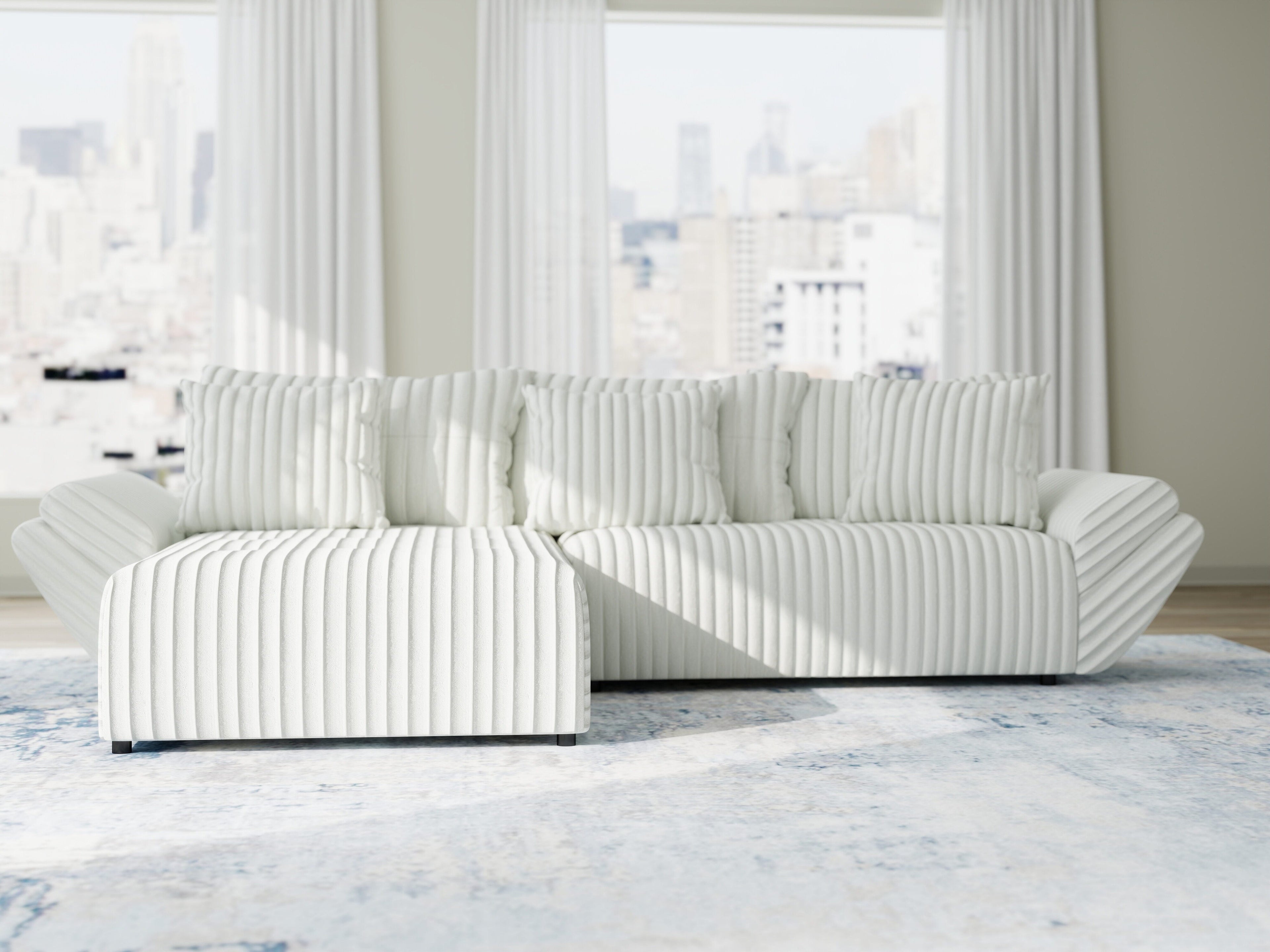 Colțar extensibil dumonde cu ladă de depozitare si sezut confortabil din spuma high-density, Berlin Ambience Alb 280x185 cm