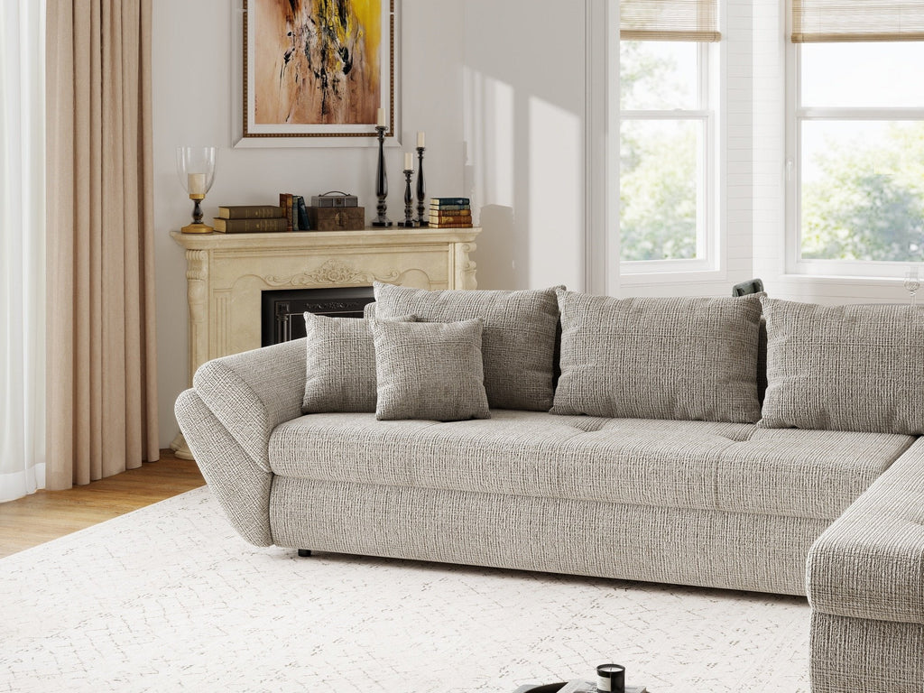 Colțar extensibil dumonde cu ladă de depozitare si sezut confortabil din spuma high-density, Loana XL Cremona Bej 14 II 335x185 cm