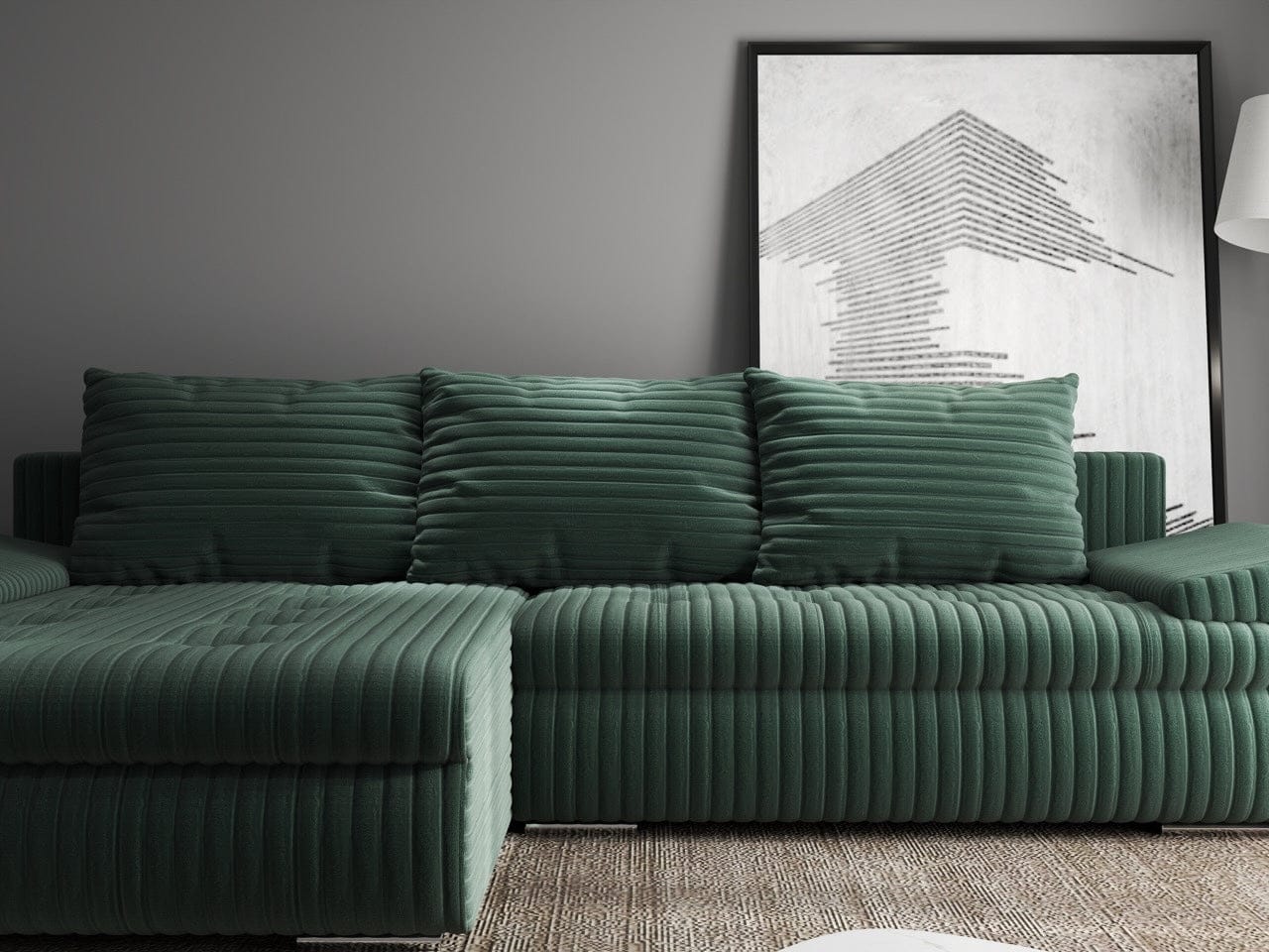 Colțar extensibil dumonde cu ladă de depozitare si sezut confortabil din spuma high-density, Leonardo Ambience Verde 260x185 cm