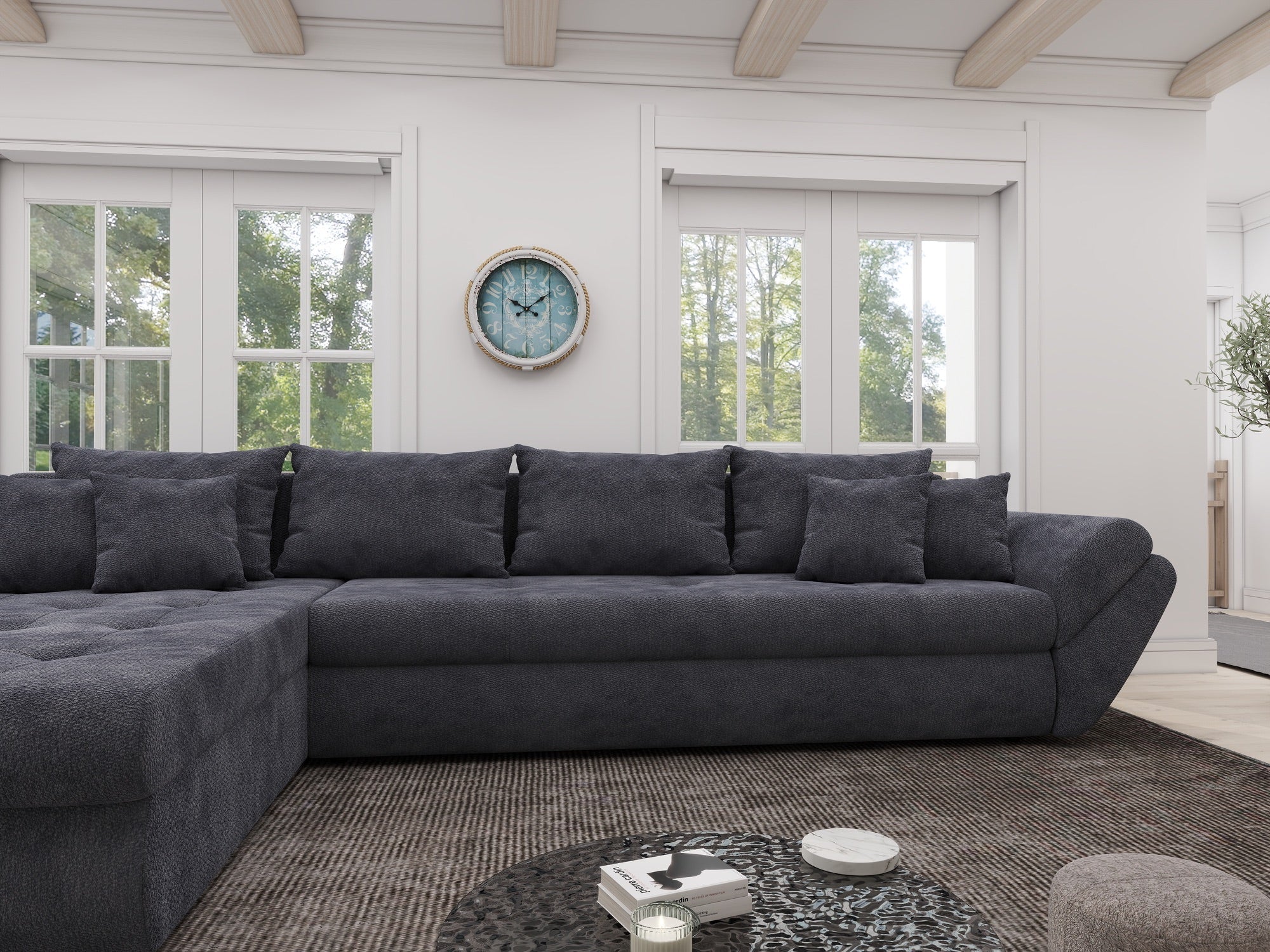 Colțar extensibil dumonde cu ladă de depozitare si sezut confortabil din spuma high-density, Loana XL Vibe Gri Antracit 335x185 cm
