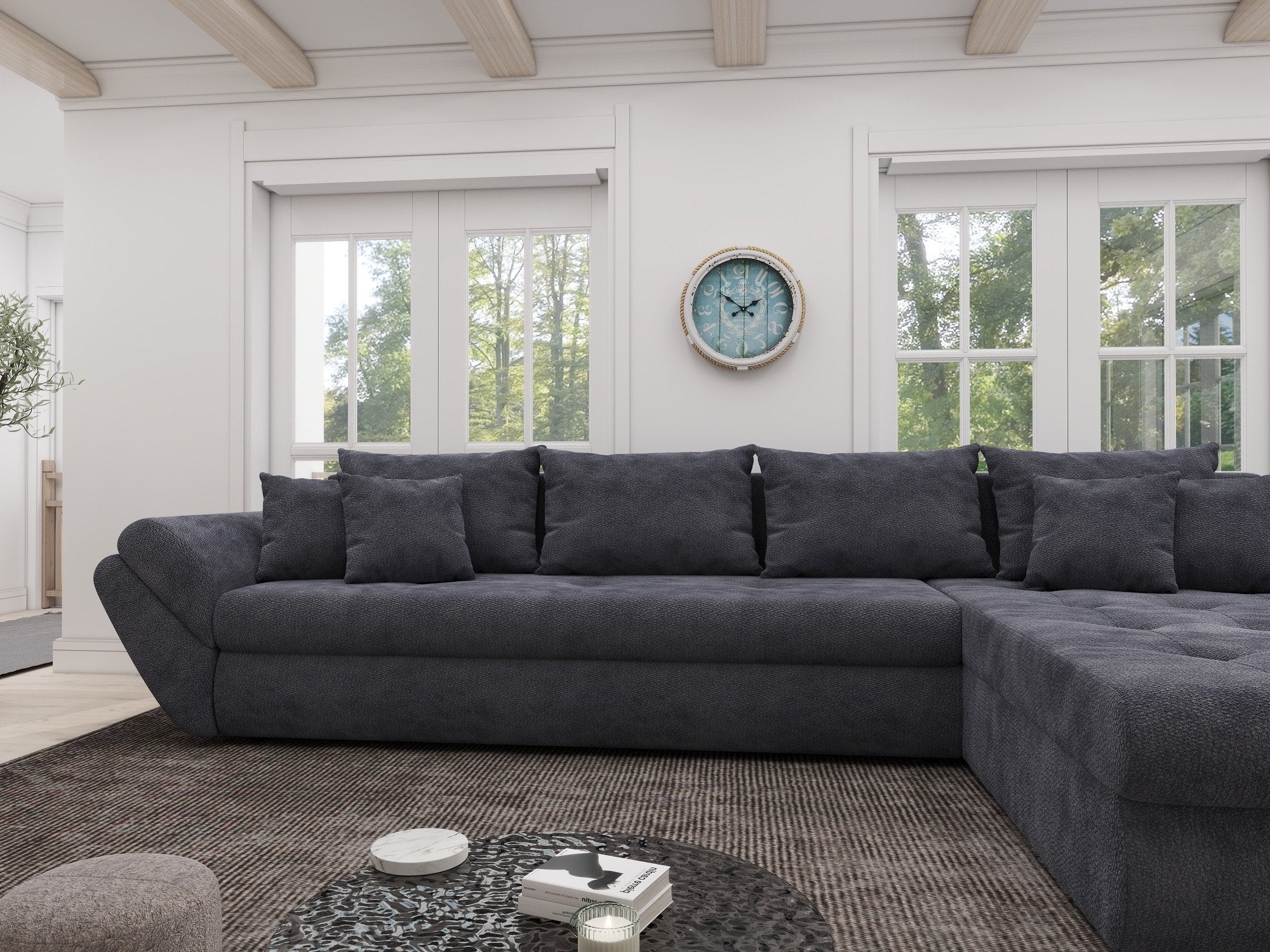 Colțar extensibil dumonde cu ladă de depozitare si sezut confortabil din spuma high-density, Loana XL Vibe Gri Antracit II 335x185 cm