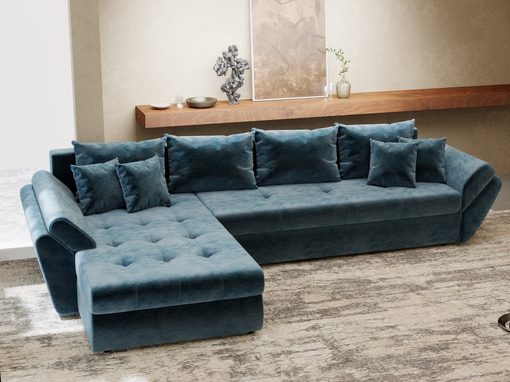 Colțar extensibil dumonde cu ladă de depozitare si sezut confortabil din spuma high-density, Loana XL Monolith Albastru 335x185 cm