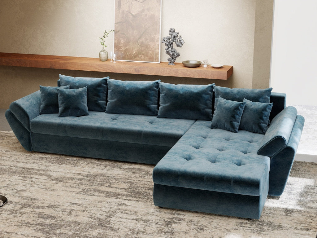 Colțar extensibil dumonde cu ladă de depozitare si sezut confortabil din spuma high-density, Loana XL Monolith Albastru II 335x185 cm