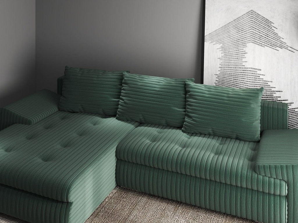 Colțar extensibil dumonde cu ladă de depozitare si sezut confortabil din spuma high-density, Leonardo Ambience Verde 260x185 cm