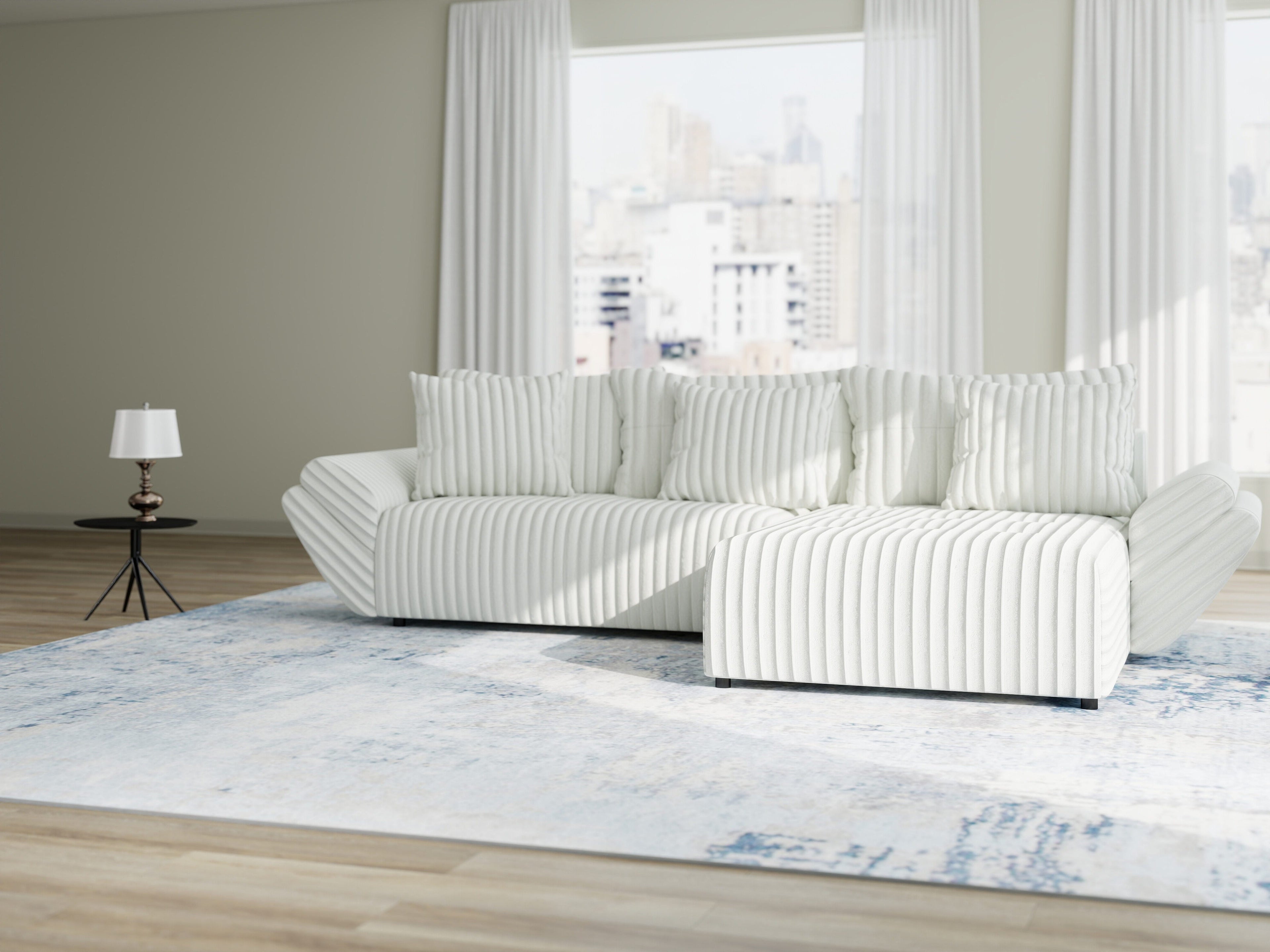 Colțar extensibil dumonde cu ladă de depozitare si sezut confortabil din spuma high-density, Berlin Ambience Alb 280x185 cm II