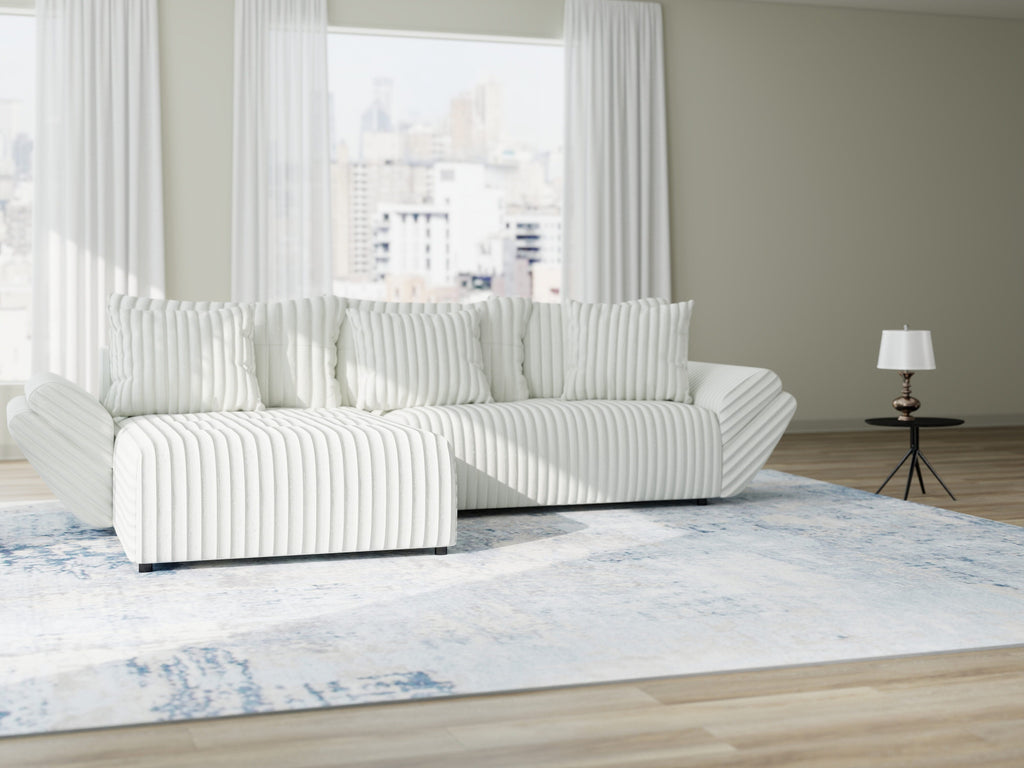 Colțar extensibil dumonde cu ladă de depozitare si sezut confortabil din spuma high-density, Berlin Ambience Alb 280x185 cm