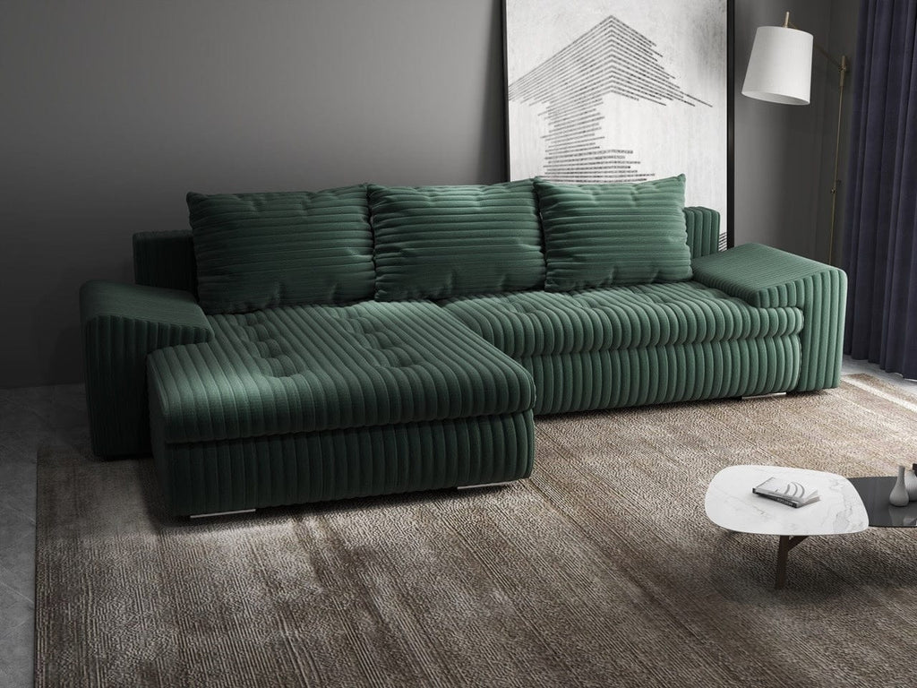Colțar extensibil dumonde cu ladă de depozitare si sezut confortabil din spuma high-density, Leonardo Ambience Verde 260x185 cm