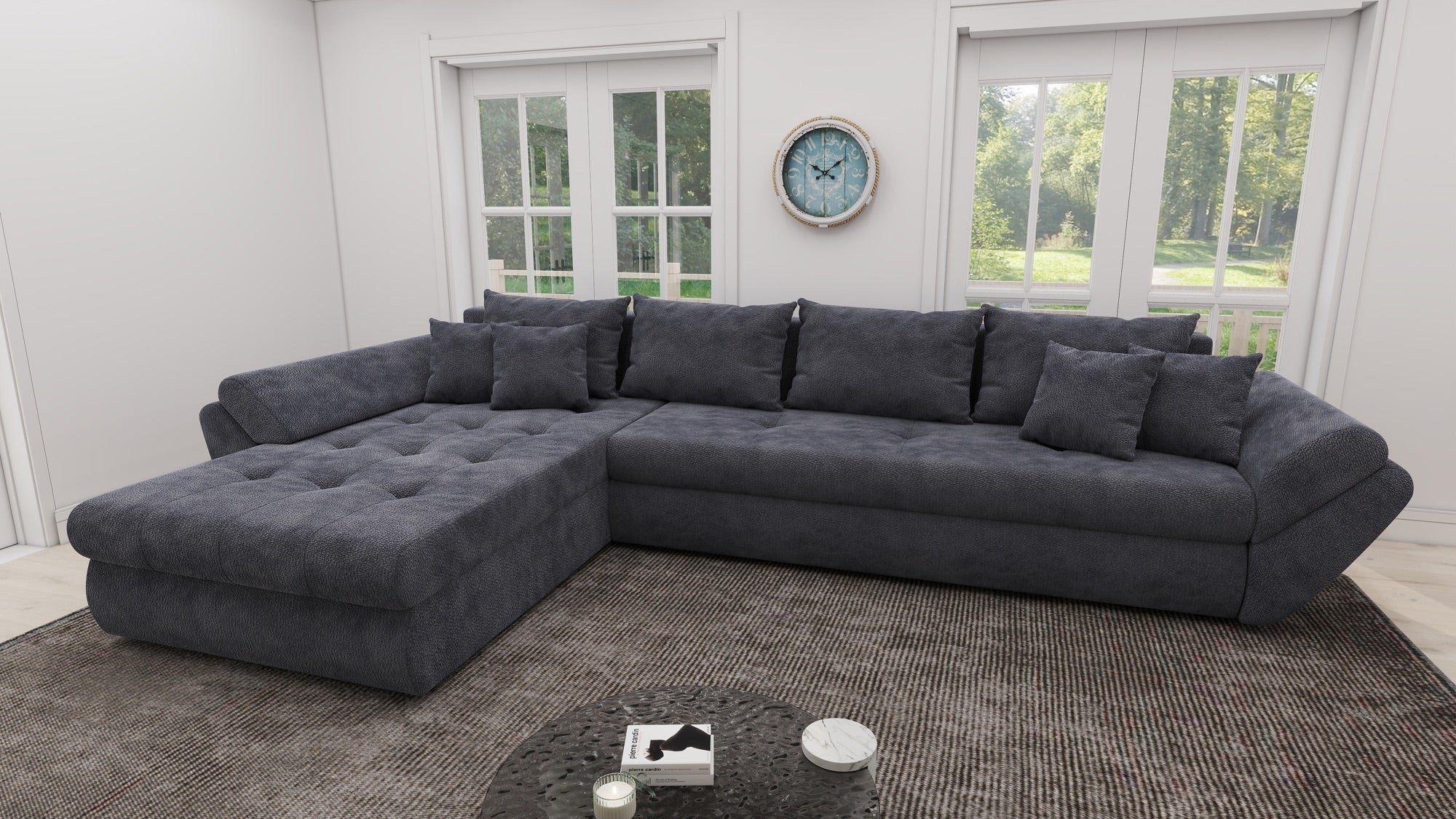 Colțar extensibil dumonde cu ladă de depozitare si sezut confortabil din spuma high-density, Loana XL Vibe Gri Antracit 335x185 cm