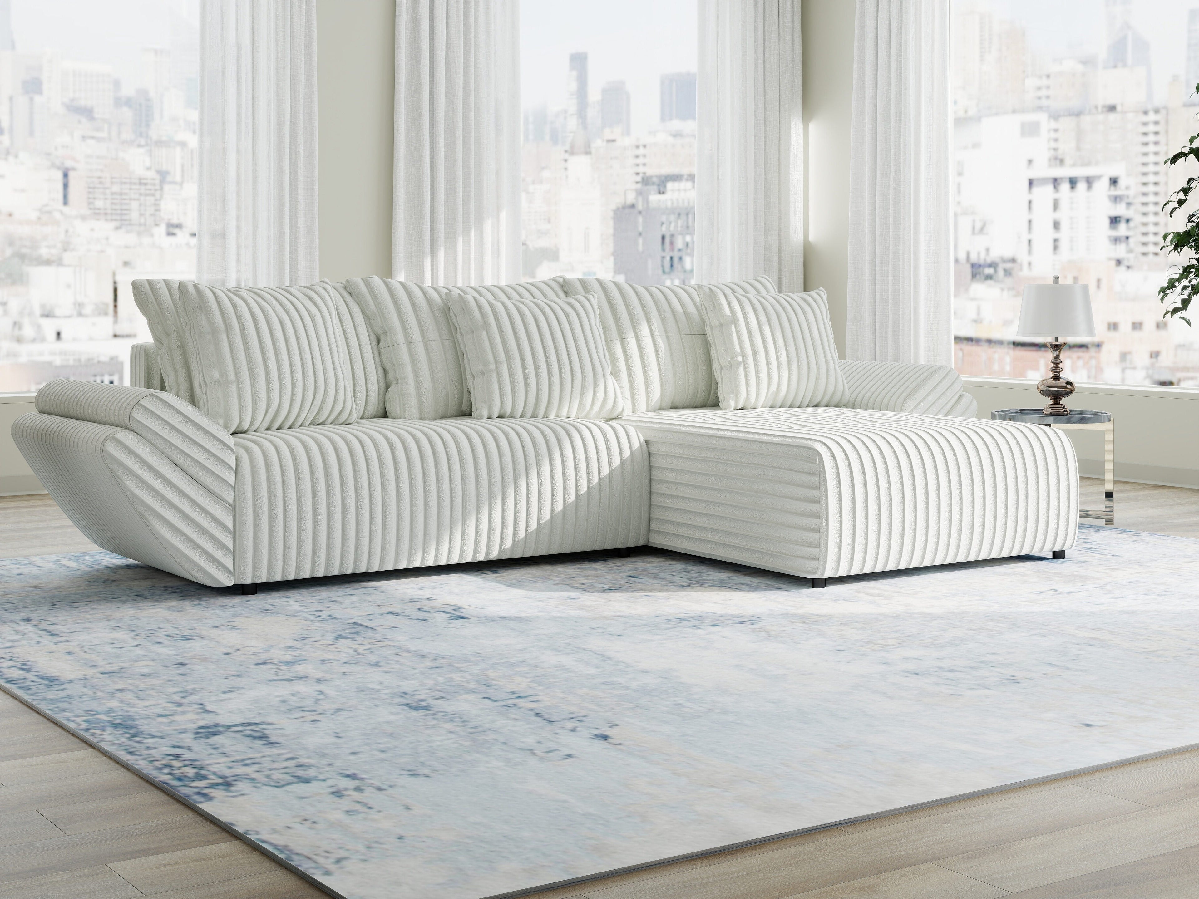 Colțar extensibil dumonde cu ladă de depozitare si sezut confortabil din spuma high-density, Berlin Ambience Alb 280x185 cm II