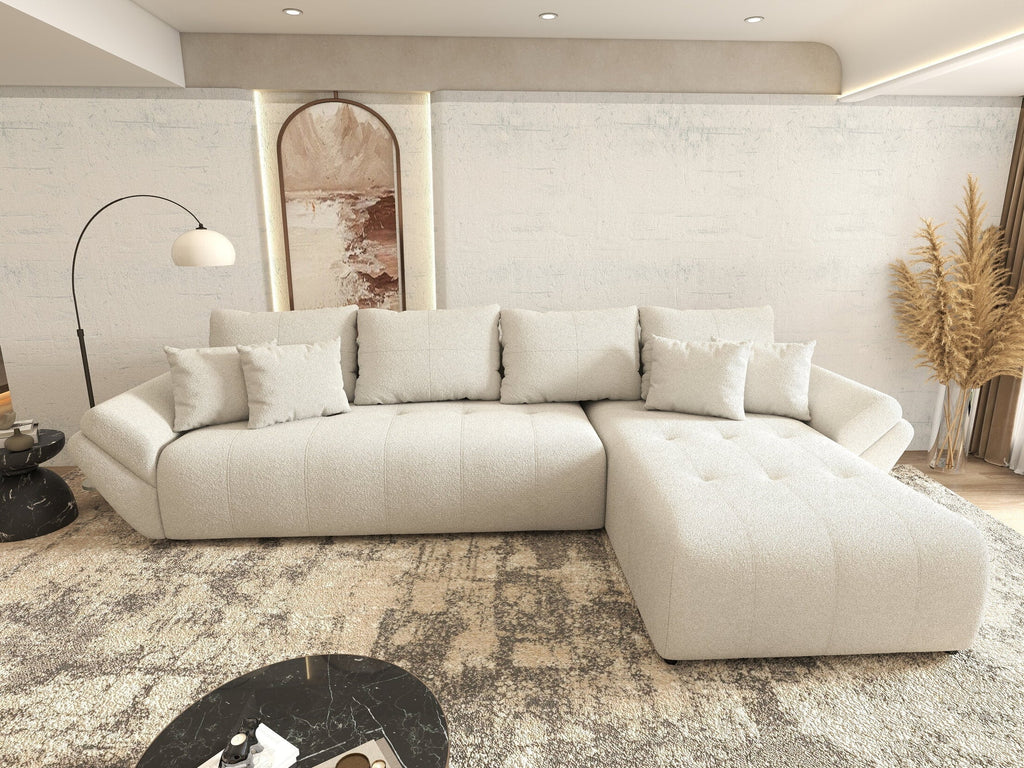 Colțar extensibil dumonde cu ladă de depozitare si sezut confortabil din spuma high-density, Berlin XL Euphoria Ivory 350x185 cm II