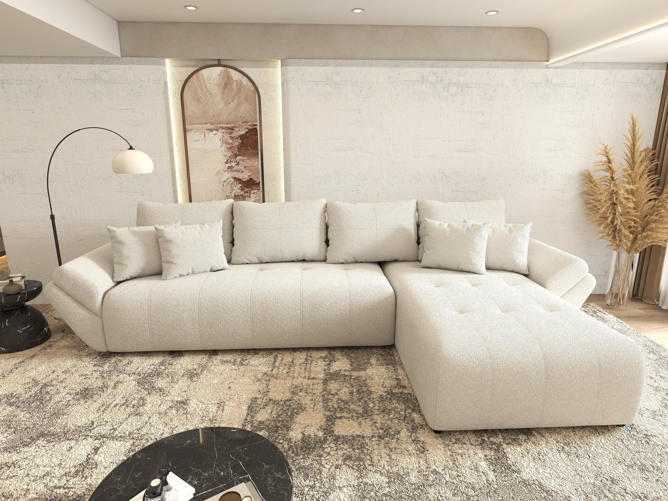 Colțar extensibil dumonde cu ladă de depozitare si sezut confortabil din spuma high-density, Berlin XL Euphoria Ivory 350x185 cm II