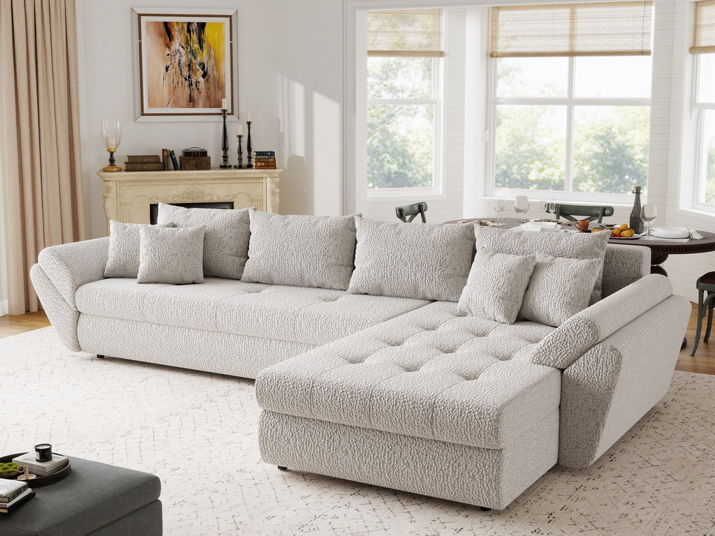 Colțar extensibil dumonde cu ladă de depozitare si sezut confortabil din spuma high-density, Loana XL Jaguar Gri II 335x185 cm