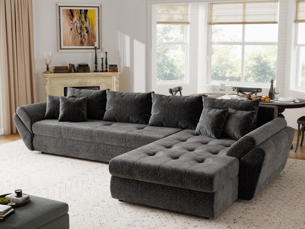 Colțar extensibil dumonde cu ladă de depozitare si sezut confortabil din spuma high-density, Loana XL Cremona Gri Antracit II 335x185 cm