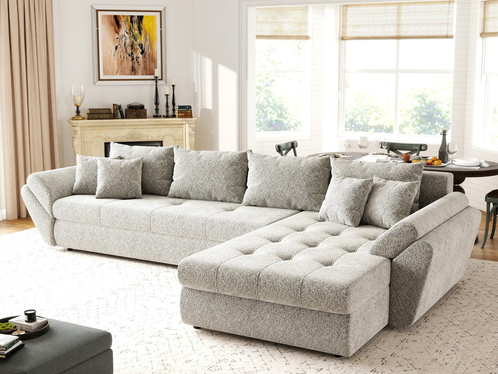 Colțar extensibil dumonde cu ladă de depozitare si sezut confortabil din spuma high-density, Loana XL Arena Bej 02 II 335x185 cm