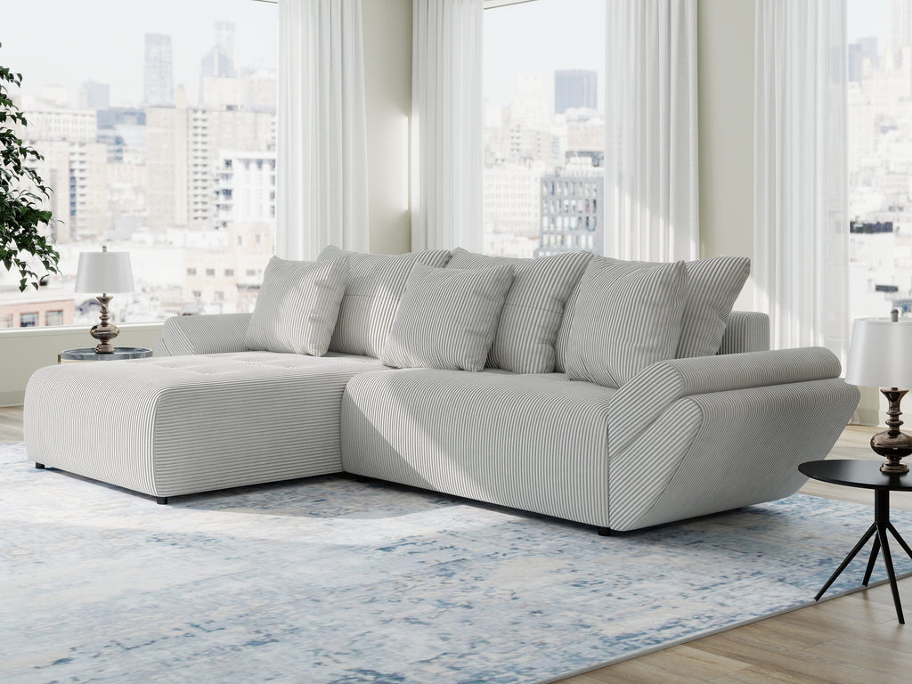 Colțar extensibil dumonde cu ladă de depozitare si sezut confortabil din spuma high-density, Berlin Zoom Gri 280x185 cm