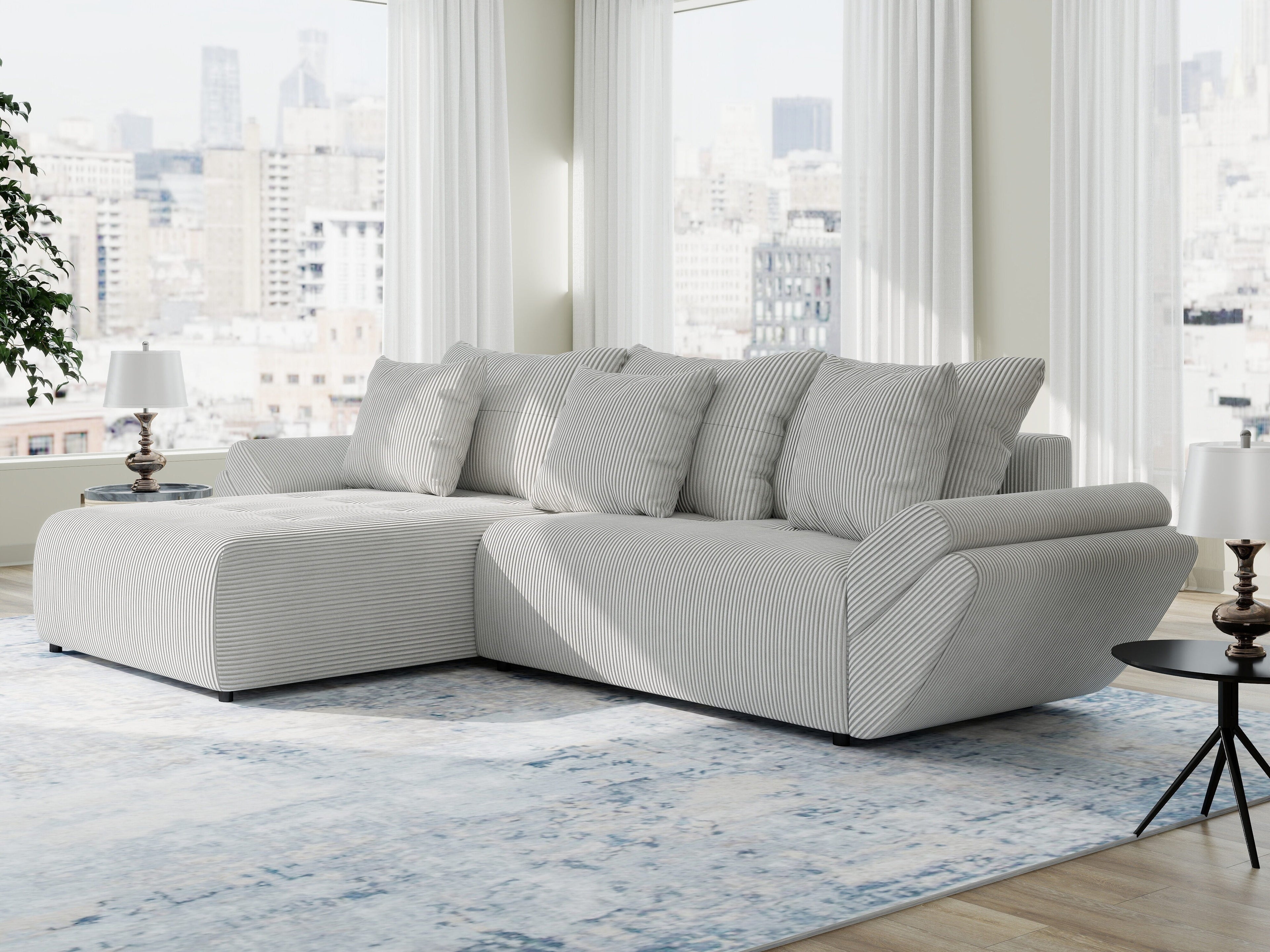 Colțar extensibil dumonde cu ladă de depozitare si sezut confortabil din spuma high-density, Berlin Zoom Gri 280x185 cm II