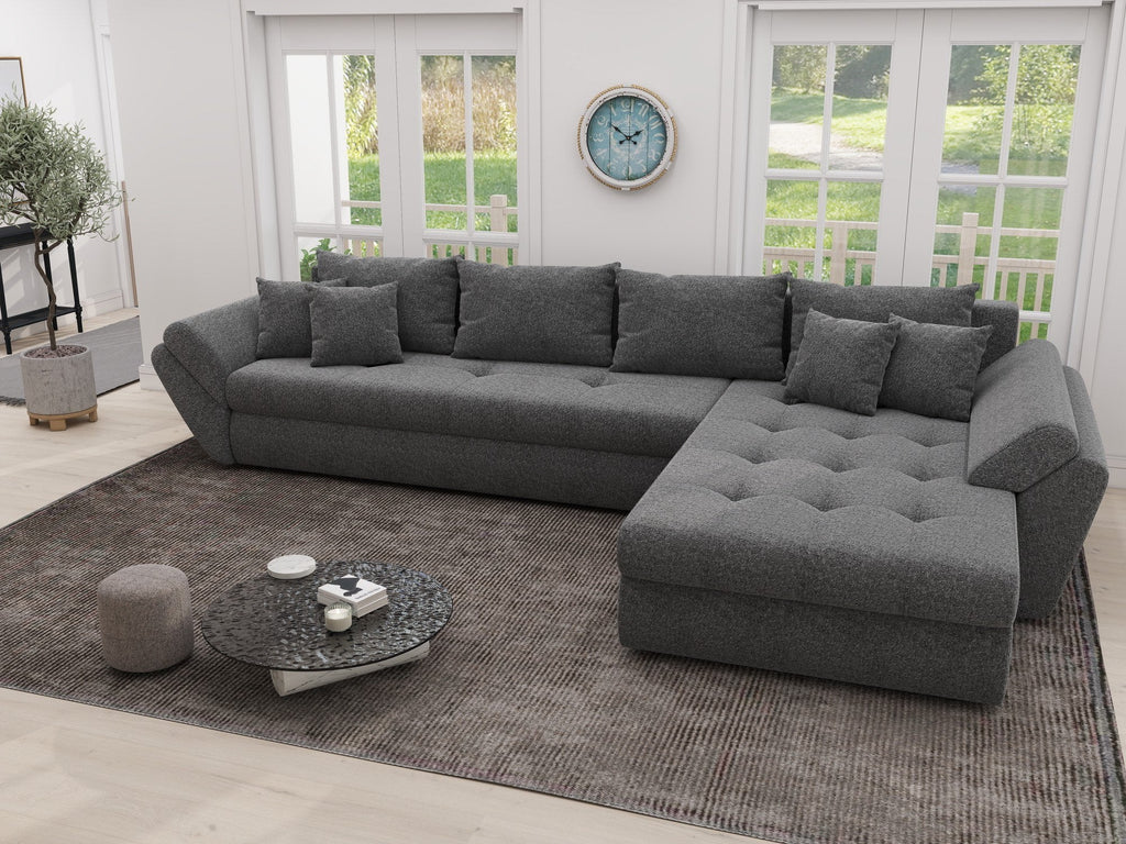 Colțar extensibil dumonde cu ladă de depozitare si sezut confortabil din spuma high-density, Loana XL Monte Gri 90 II 335x185 cm