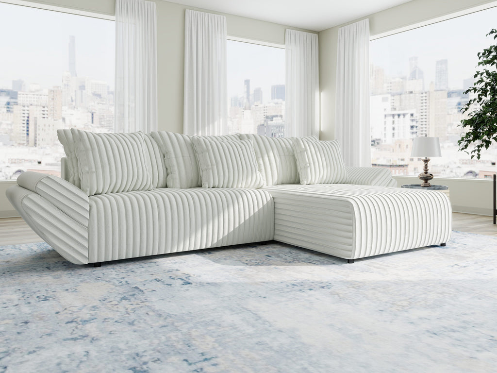 Colțar extensibil dumonde cu ladă de depozitare si sezut confortabil din spuma high-density, Berlin Ambience Alb 280x185 cm II