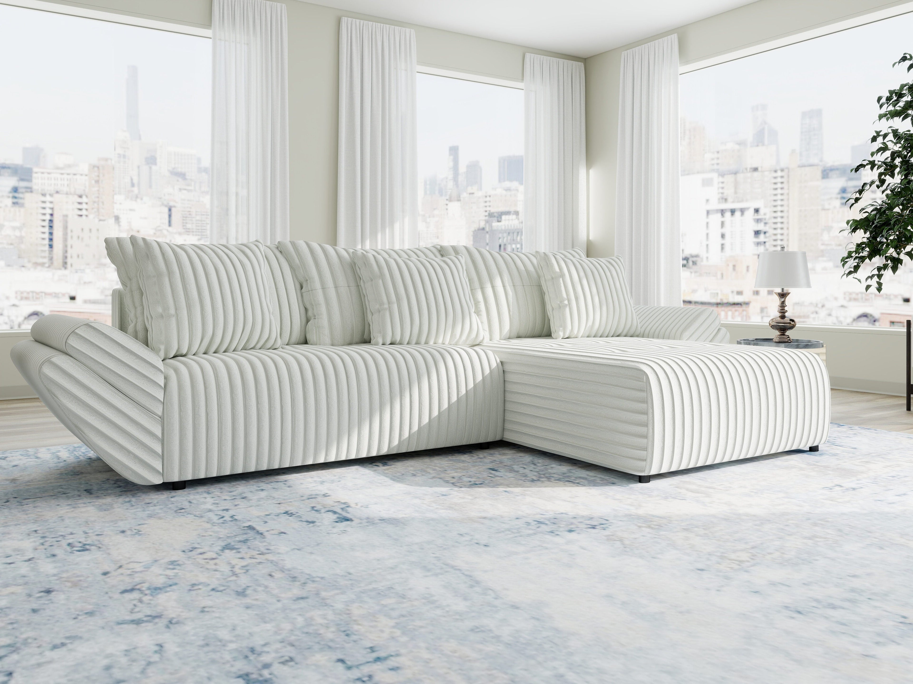 Colțar extensibil dumonde cu ladă de depozitare si sezut confortabil din spuma high-density, Berlin Ambience Alb 280x185 cm II