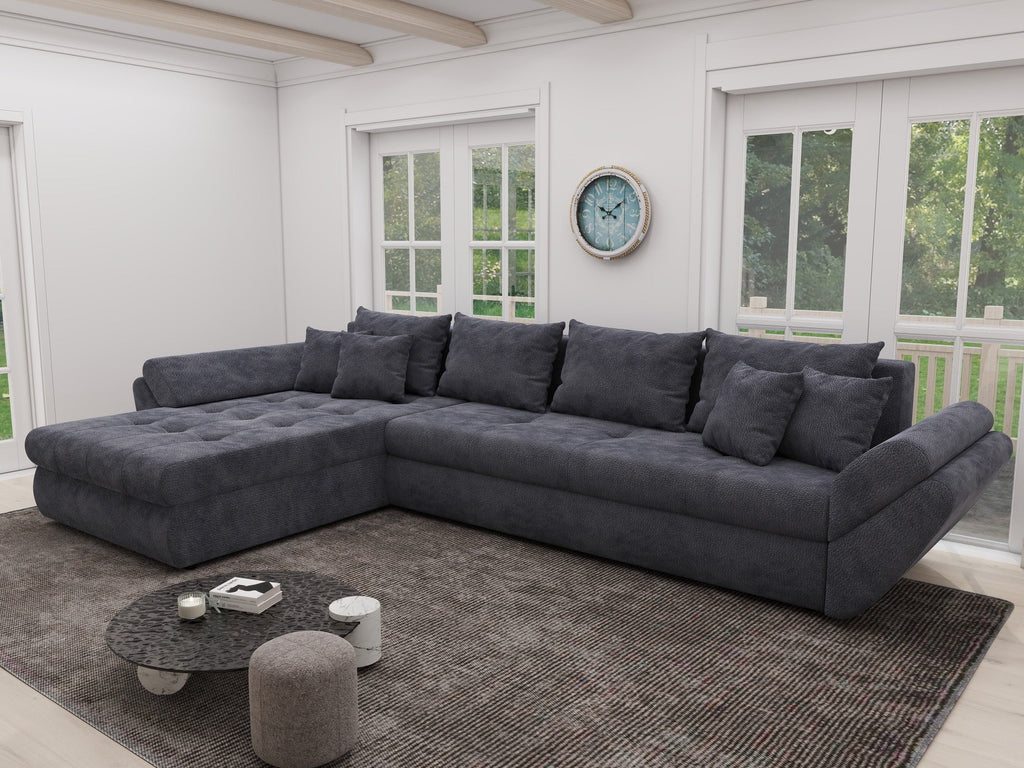 Colțar extensibil dumonde cu ladă de depozitare si sezut confortabil din spuma high-density, Loana XL Vibe Gri Antracit 335x185 cm