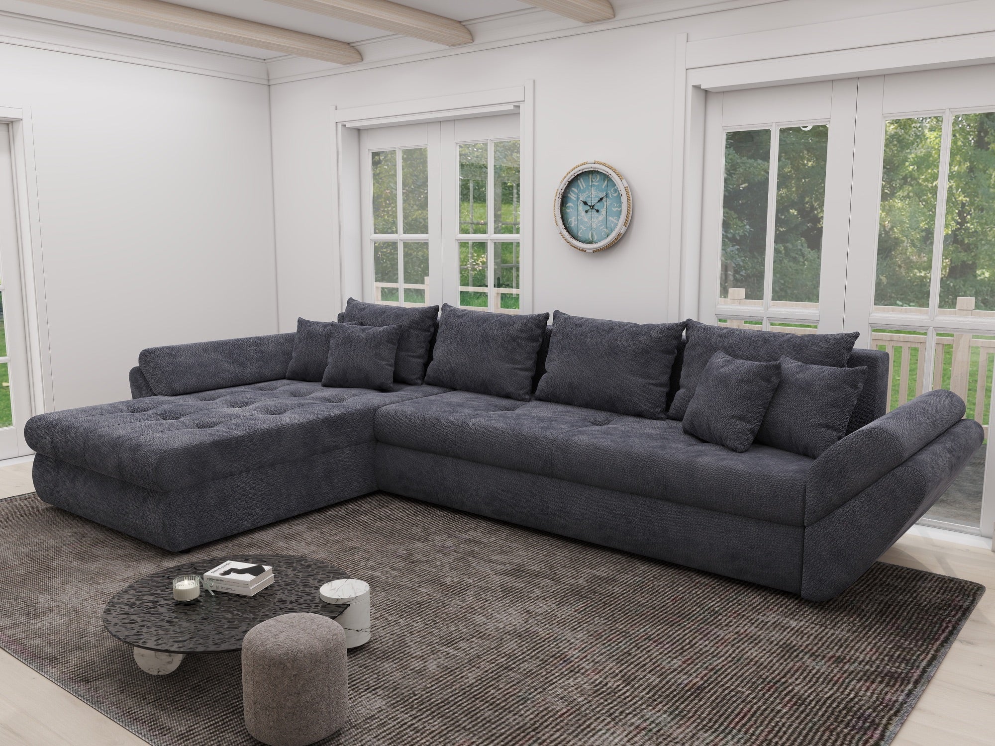 Colțar extensibil dumonde cu ladă de depozitare si sezut confortabil din spuma high-density, Loana XL Vibe Gri Antracit 335x185 cm