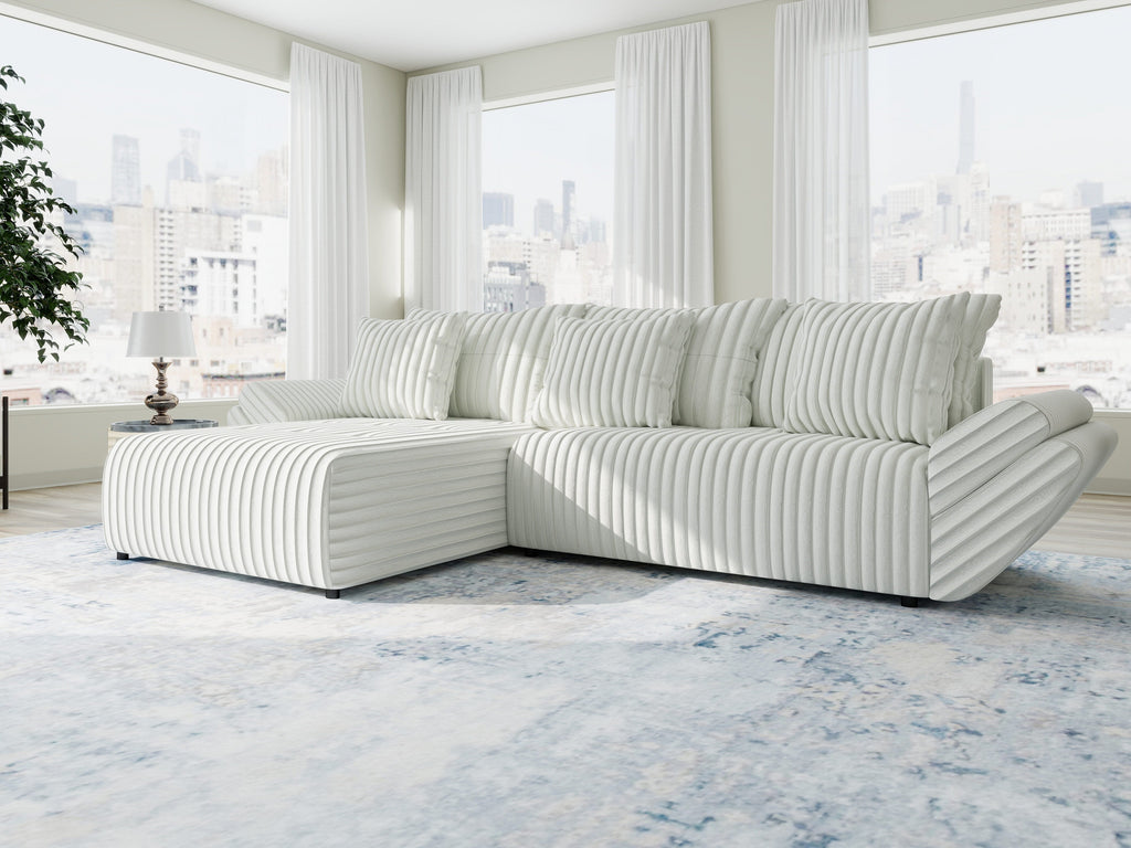 Colțar extensibil dumonde cu ladă de depozitare si sezut confortabil din spuma high-density, Berlin Ambience Alb 280x185 cm