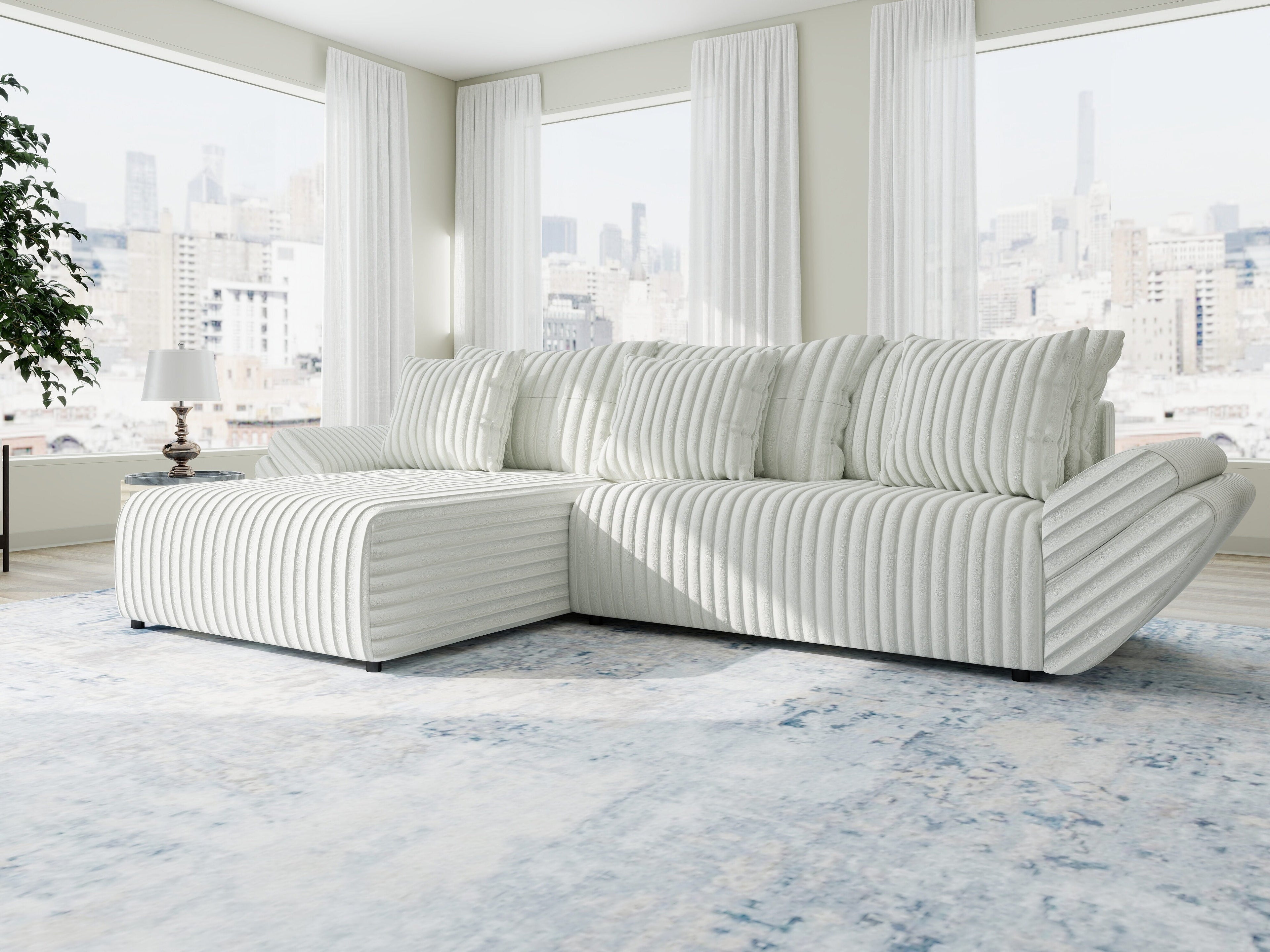 Colțar extensibil dumonde cu ladă de depozitare si sezut confortabil din spuma high-density, Berlin Ambience Alb 280x185 cm