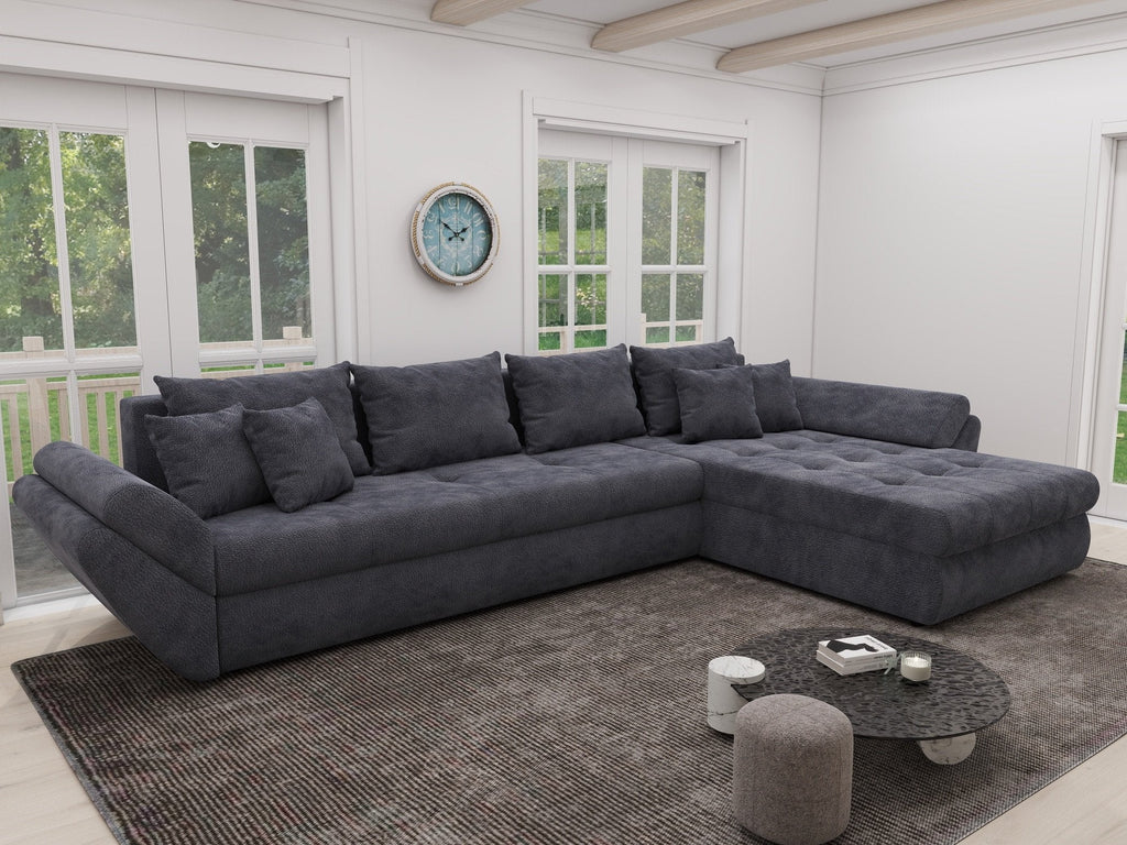 Colțar extensibil dumonde cu ladă de depozitare si sezut confortabil din spuma high-density, Loana XL Vibe Gri Antracit II 335x185 cm