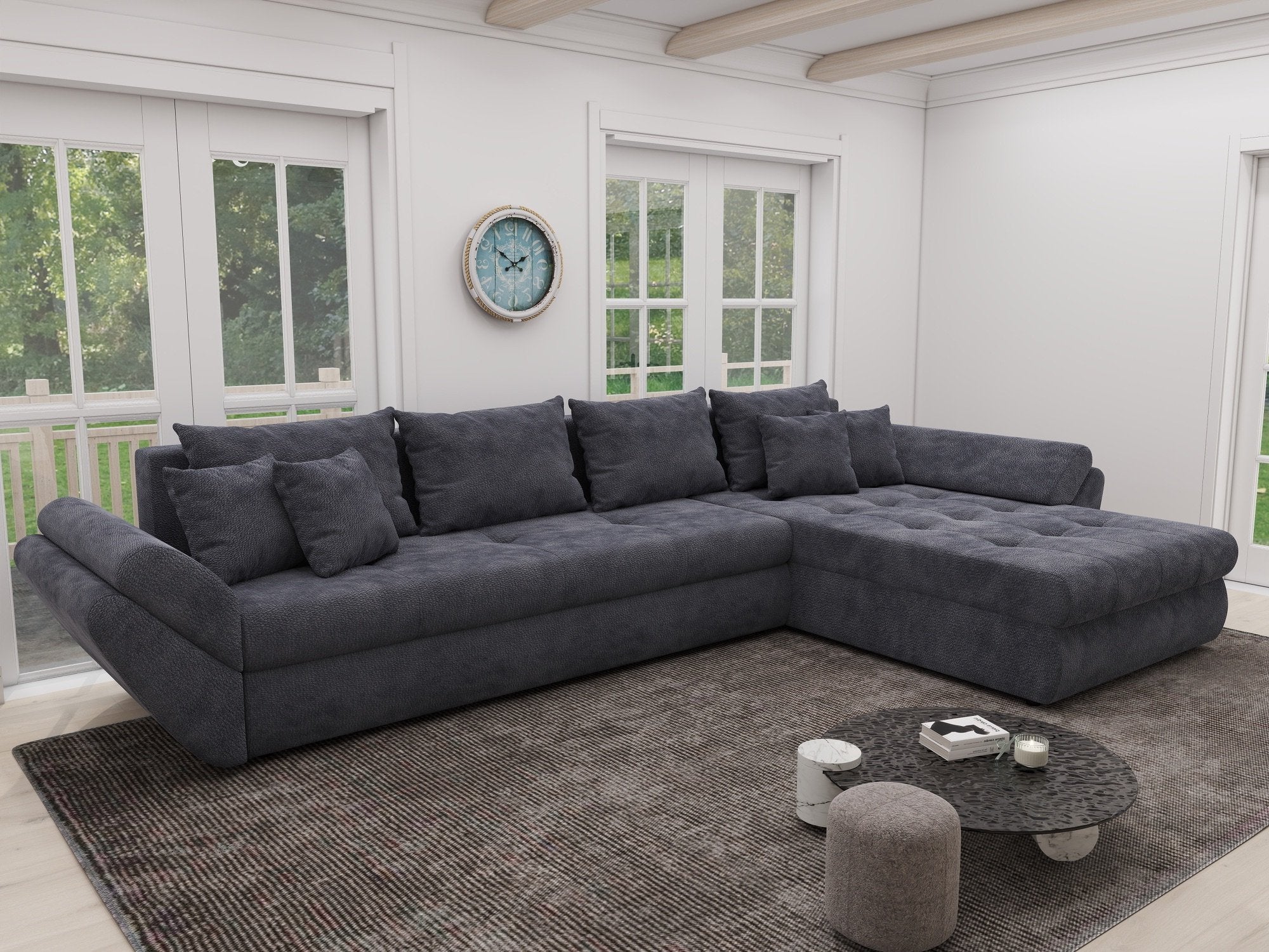 Colțar extensibil dumonde cu ladă de depozitare si sezut confortabil din spuma high-density, Loana XL Vibe Gri Antracit II 335x185 cm