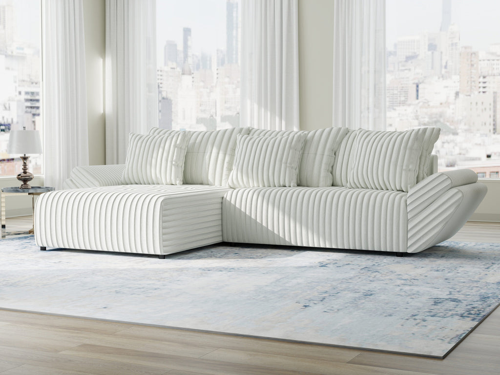 Colțar extensibil dumonde cu ladă de depozitare si sezut confortabil din spuma high-density, Berlin Ambience Alb 280x185 cm
