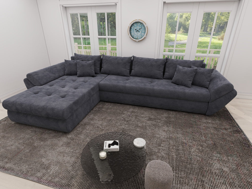 Colțar extensibil dumonde cu ladă de depozitare si sezut confortabil din spuma high-density, Loana XL Vibe Gri Antracit 335x185 cm