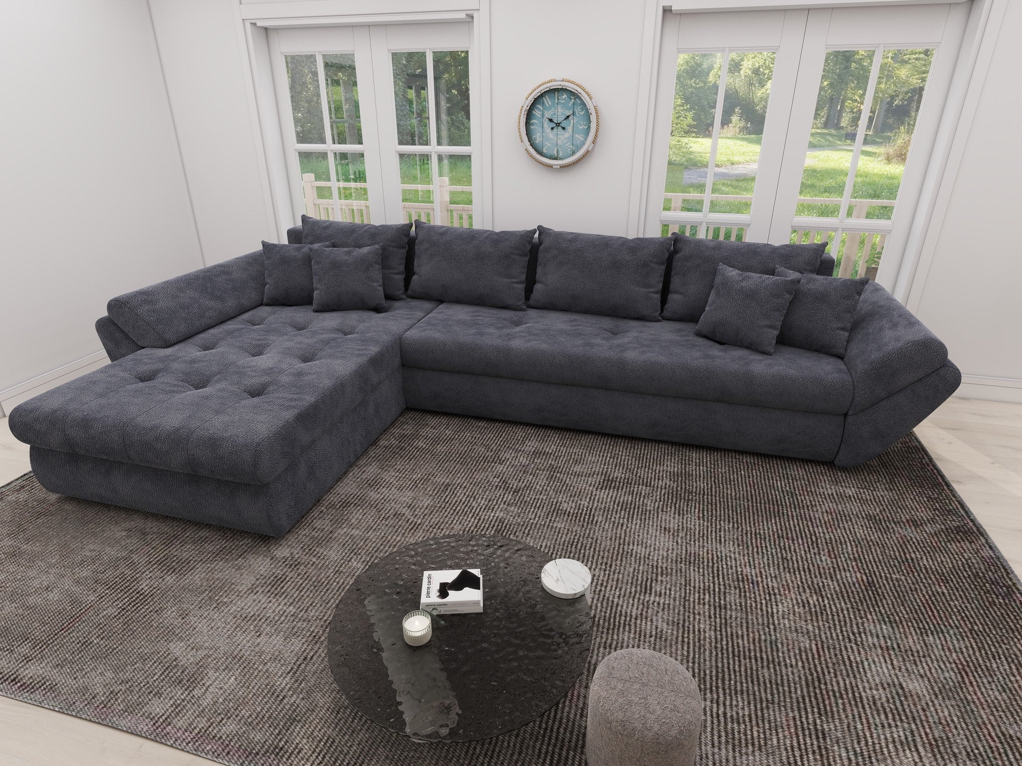 Colțar extensibil dumonde cu ladă de depozitare si sezut confortabil din spuma high-density, Loana XL Vibe Gri Antracit 335x185 cm