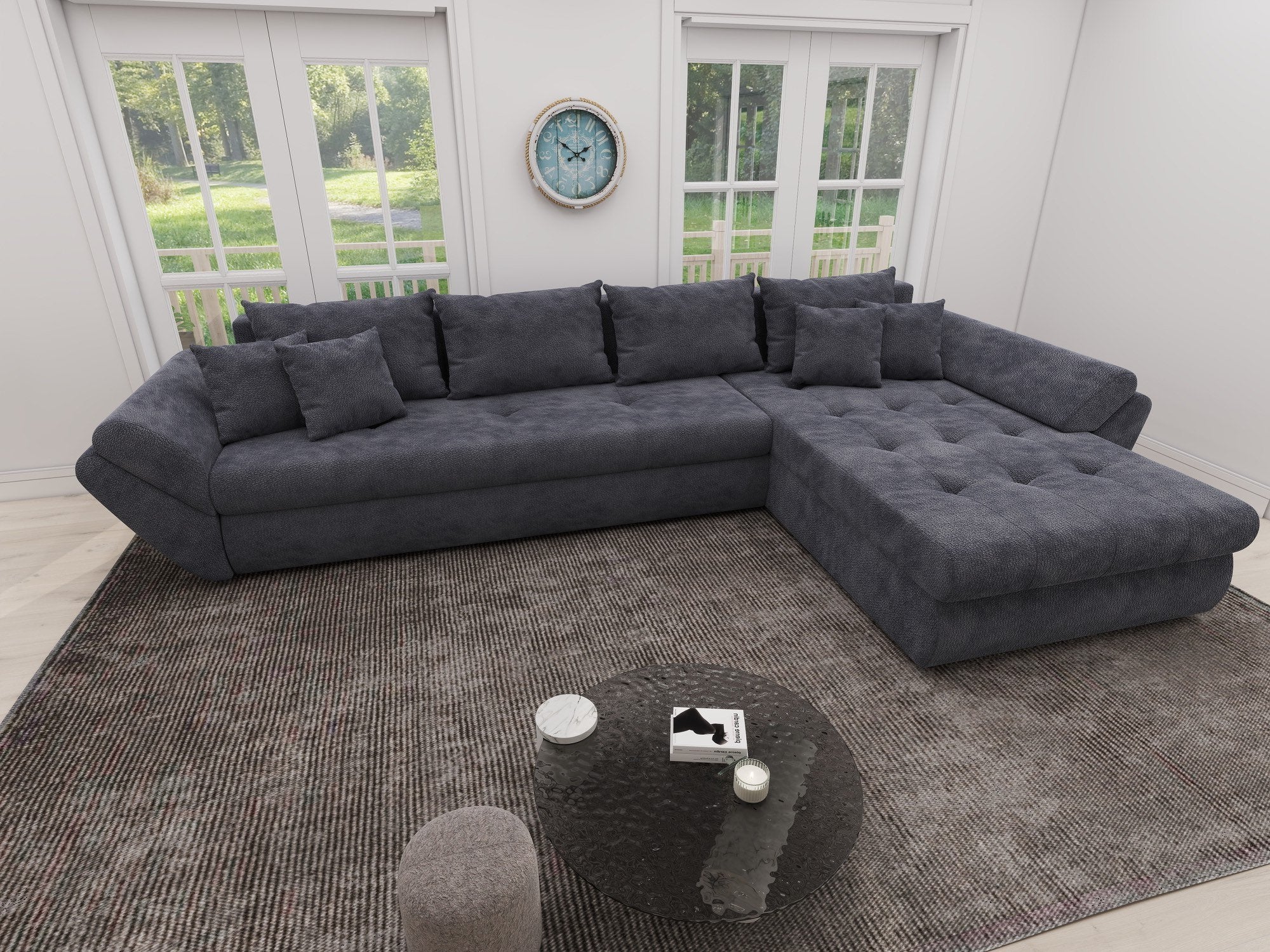 Colțar extensibil dumonde cu ladă de depozitare si sezut confortabil din spuma high-density, Loana XL Vibe Gri Antracit II 335x185 cm