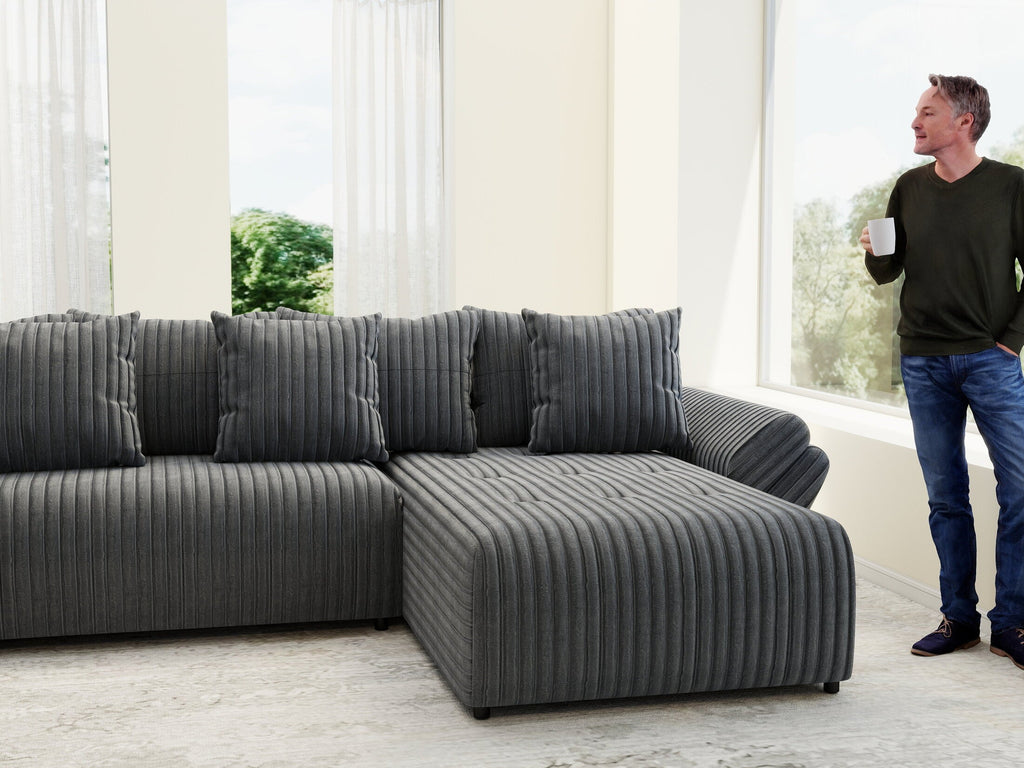 Colțar extensibil dumonde cu ladă de depozitare si sezut confortabil din spuma high-density, Berlin U Ambience Grey 380x180 cm