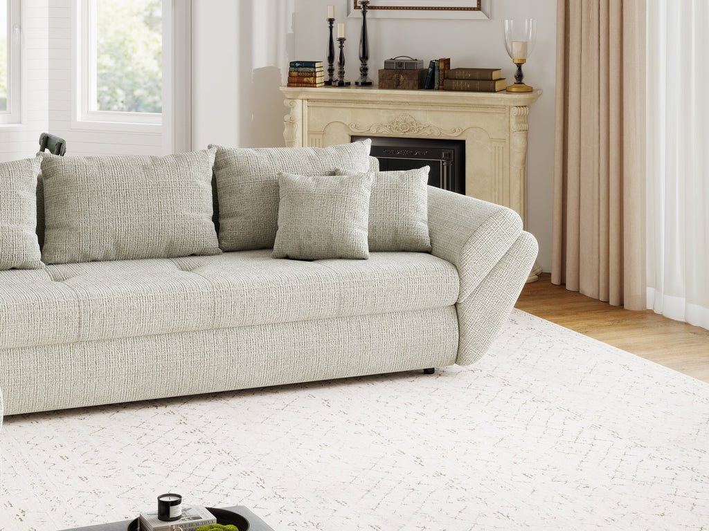 Colțar extensibil dumonde cu ladă de depozitare si sezut confortabil din spuma high-density, Loana XL Cremona Bej 04 335x185 cm