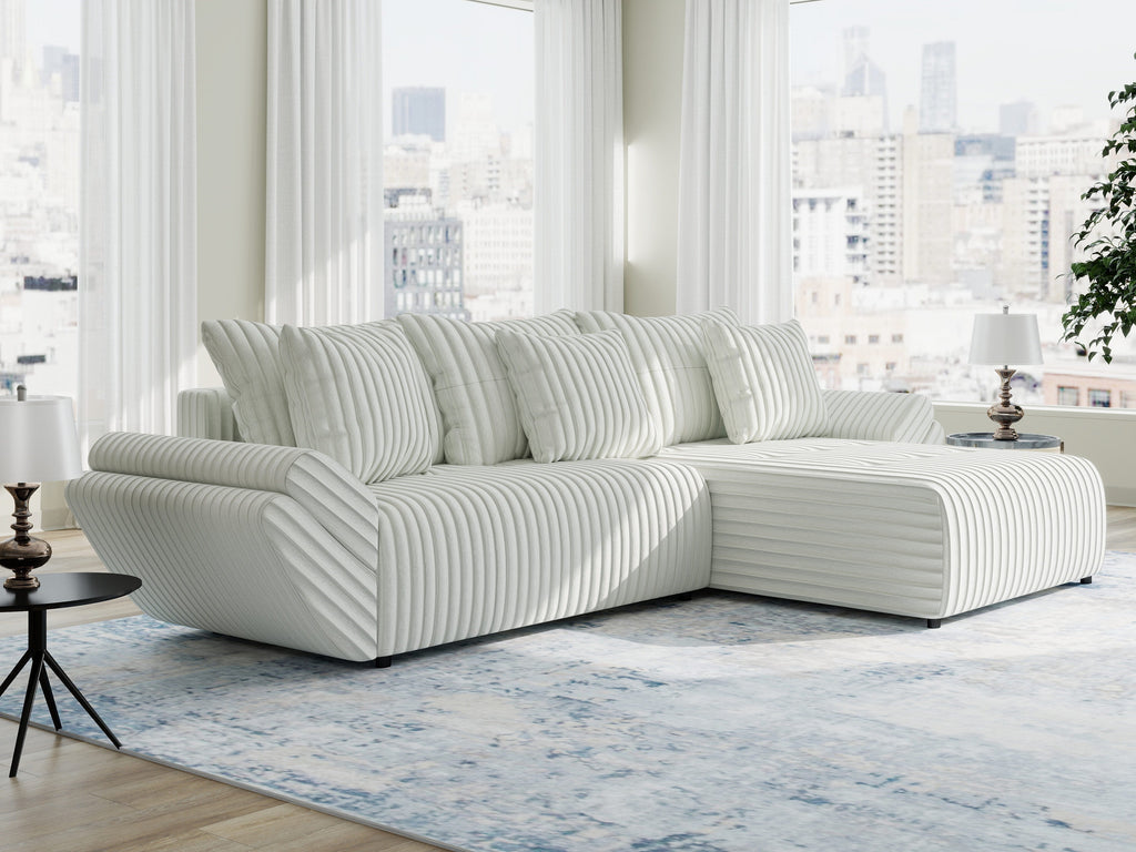 Colțar extensibil dumonde cu ladă de depozitare si sezut confortabil din spuma high-density, Berlin Ambience Alb 280x185 cm II